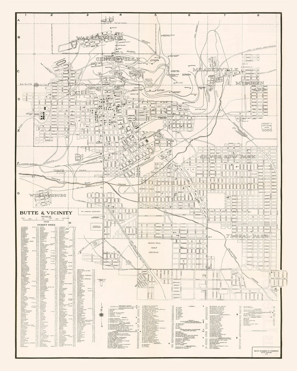 Vintage Map of Butte, Montana 1939