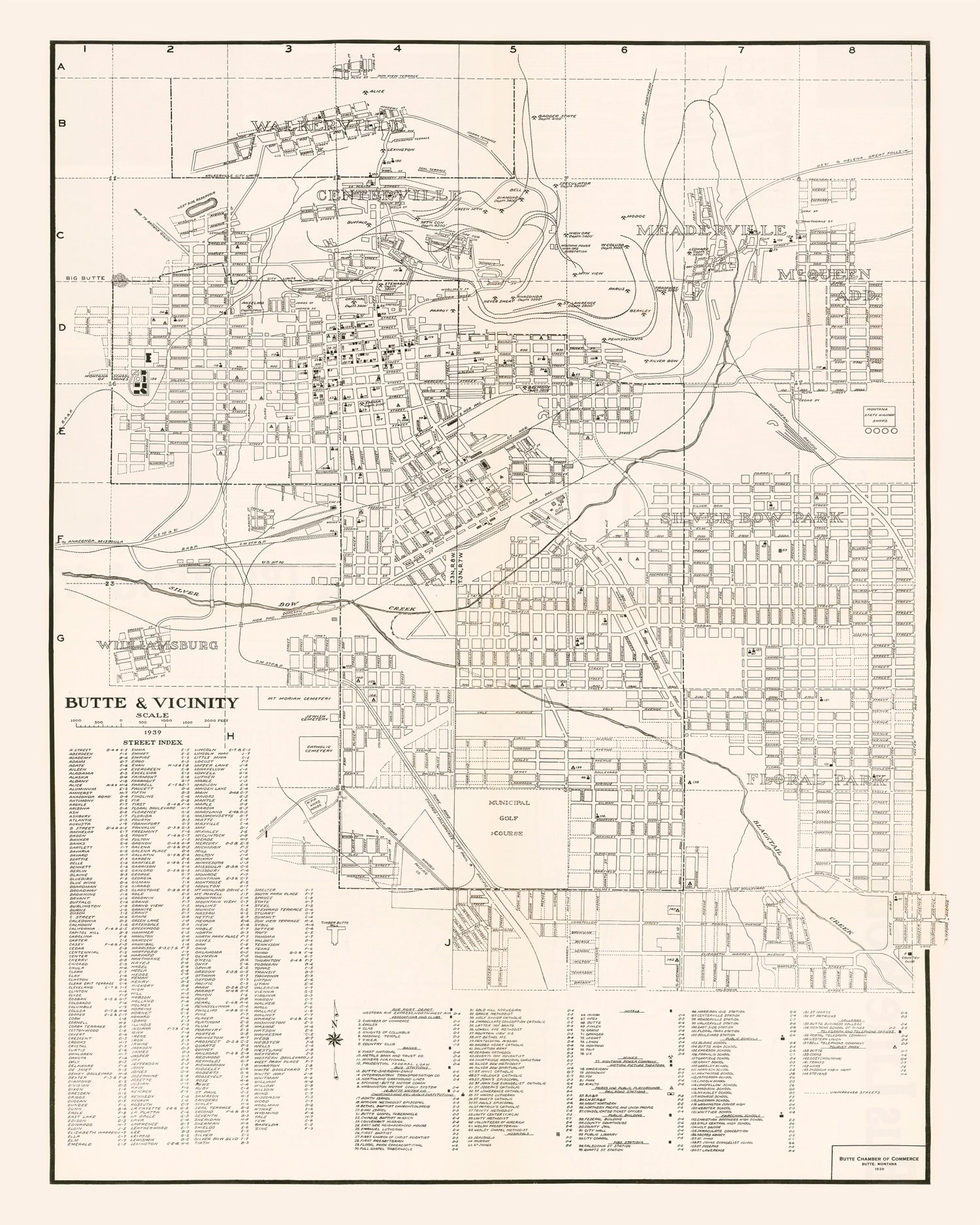 Vintage Map of Butte, Montana 1939