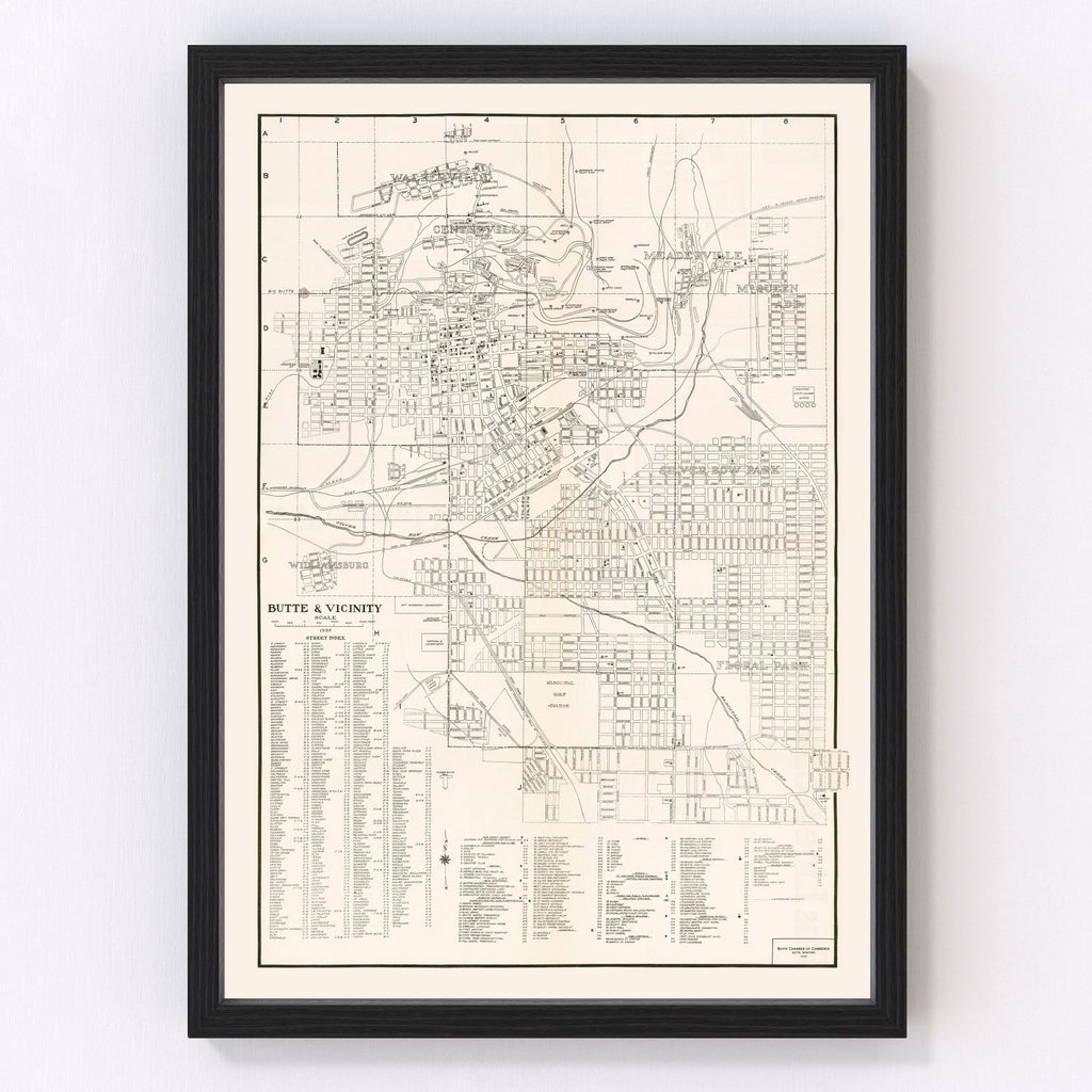 Vintage Map of Butte, Montana 1939
