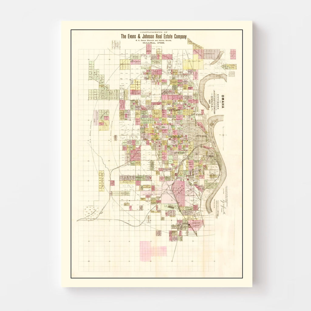 Vintage Map of Omaha, Nebraska 1887
