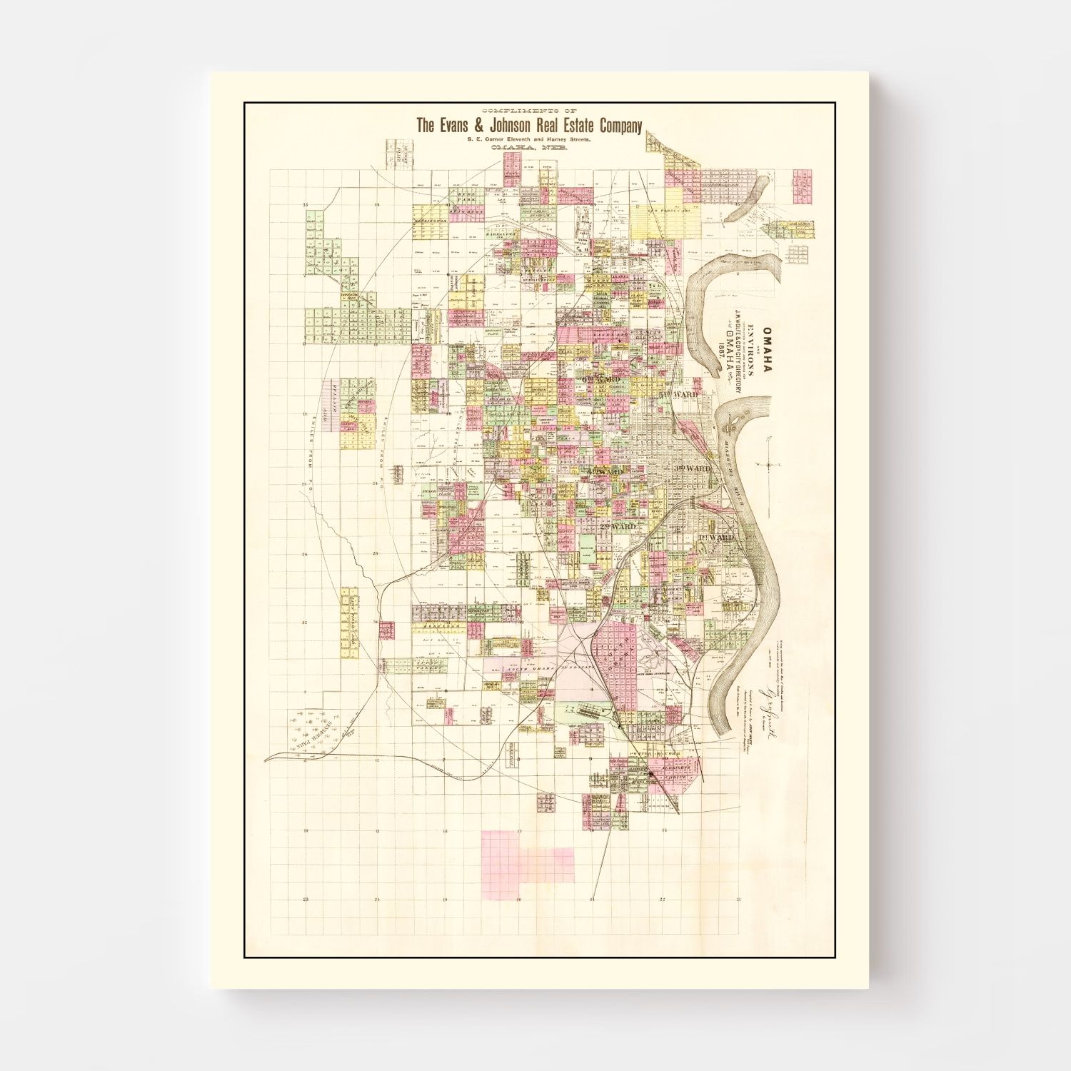 Vintage Map of Omaha, Nebraska 1887