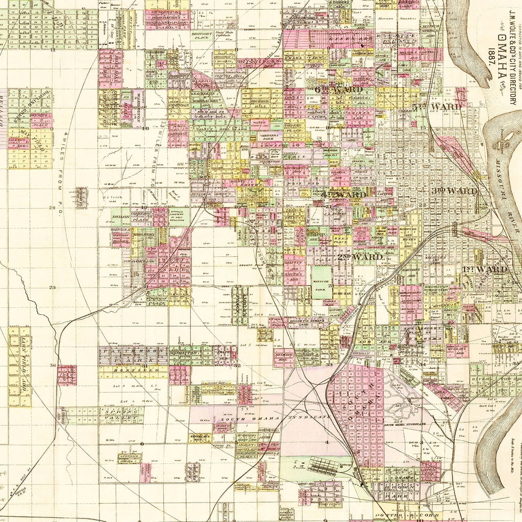 Vintage Map of Omaha, Nebraska 1887
