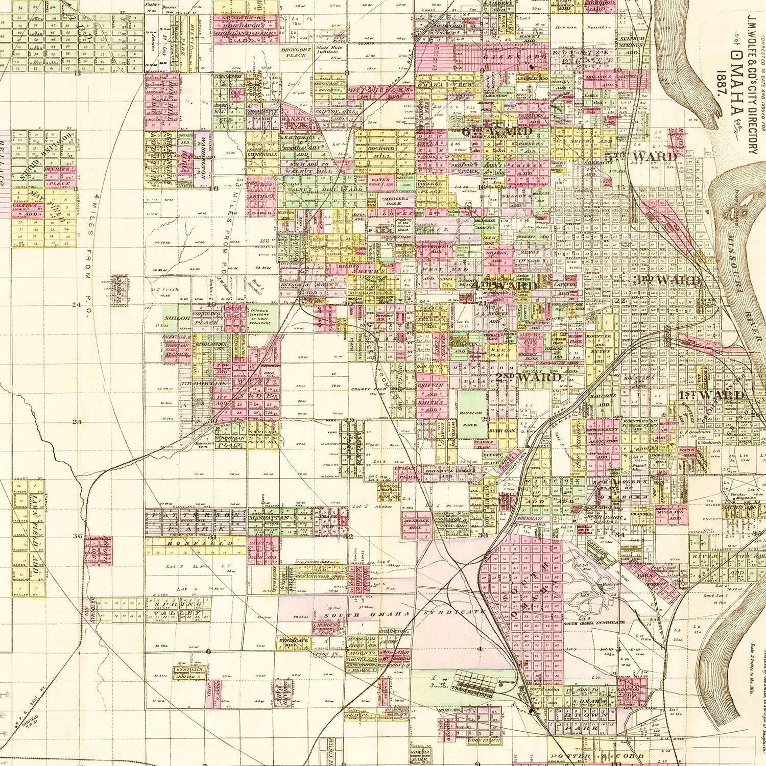 Vintage Map of Omaha, Nebraska 1887