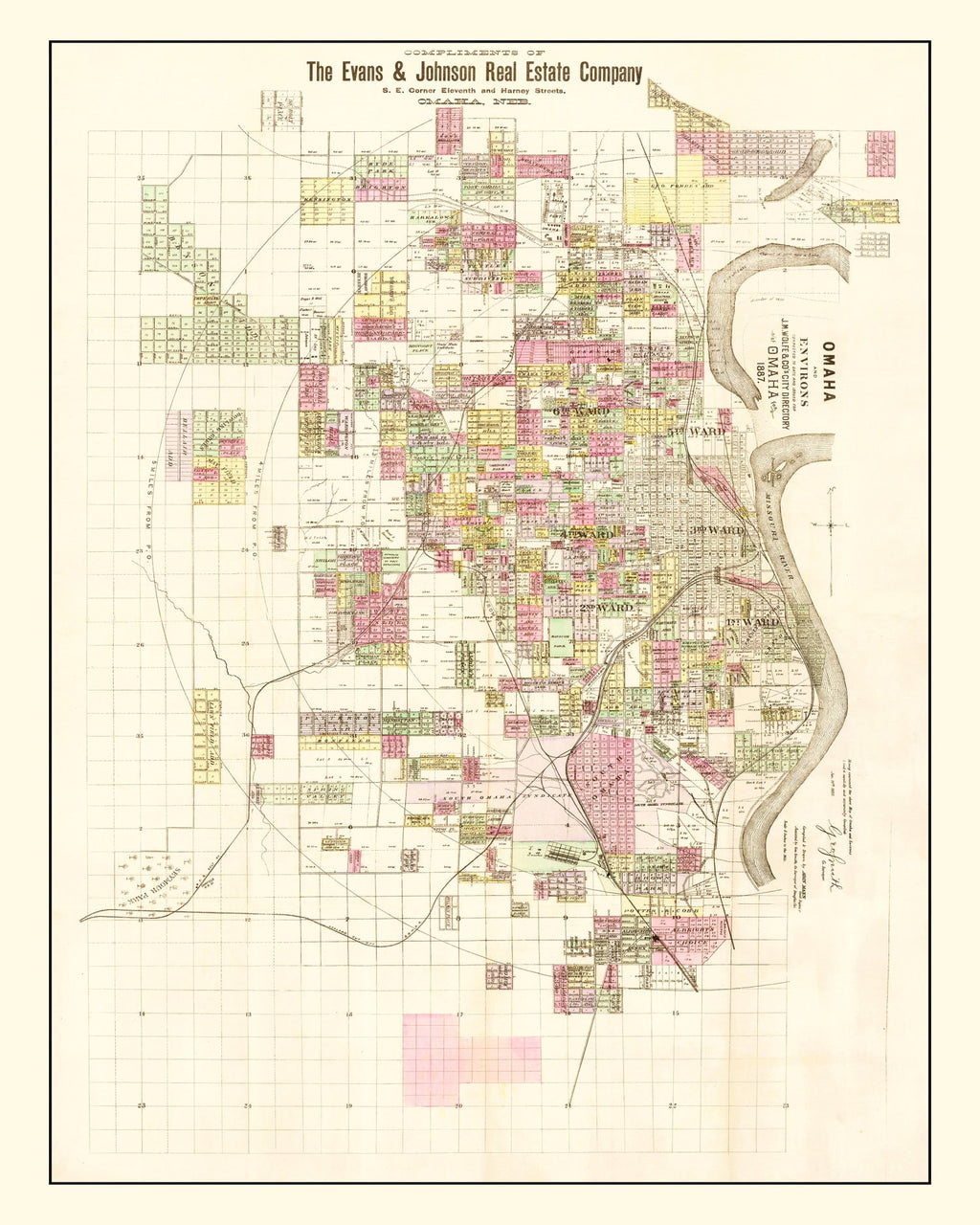 Vintage Map of Omaha, Nebraska 1887