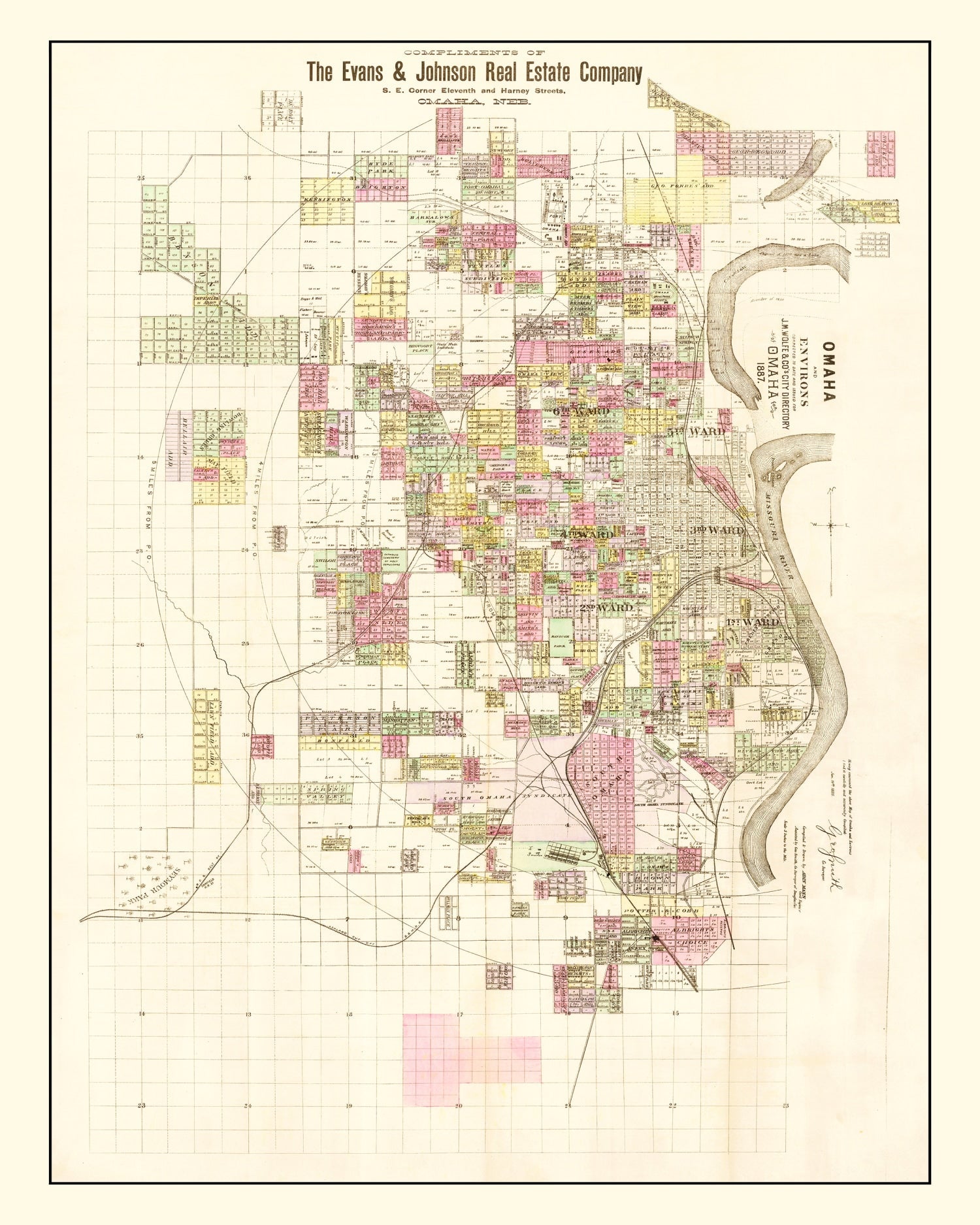 Vintage Map of Omaha, Nebraska 1887