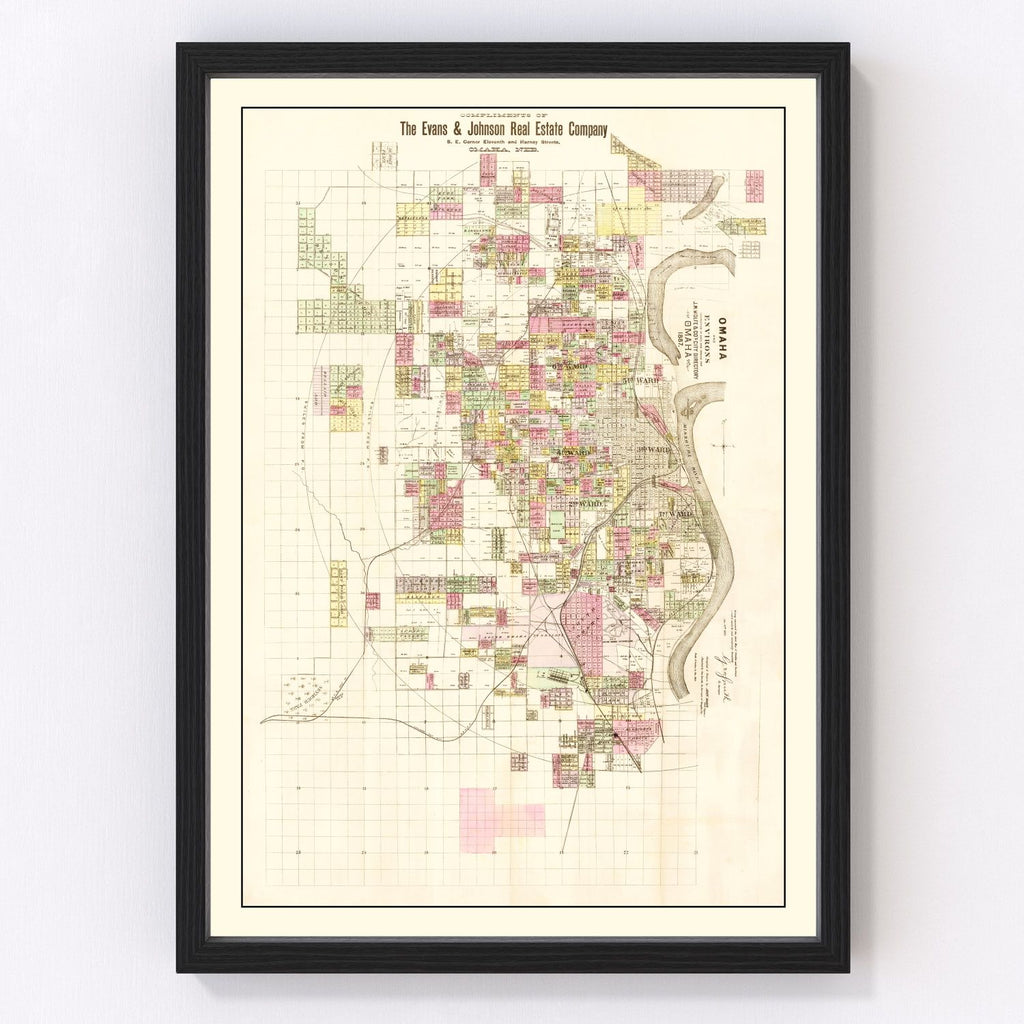 Vintage Map of Omaha, Nebraska 1887