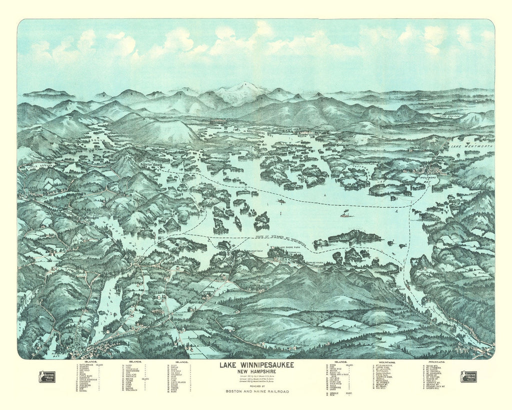 Vintage Map of Lake Winnipesaukee, 1903