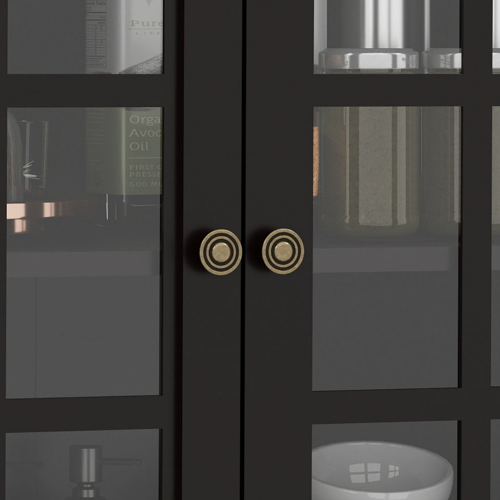 Minimalist Buffet Cabinet with Double Glass Doors and Drawer, Modern Wooden Storage Sideboard in Black