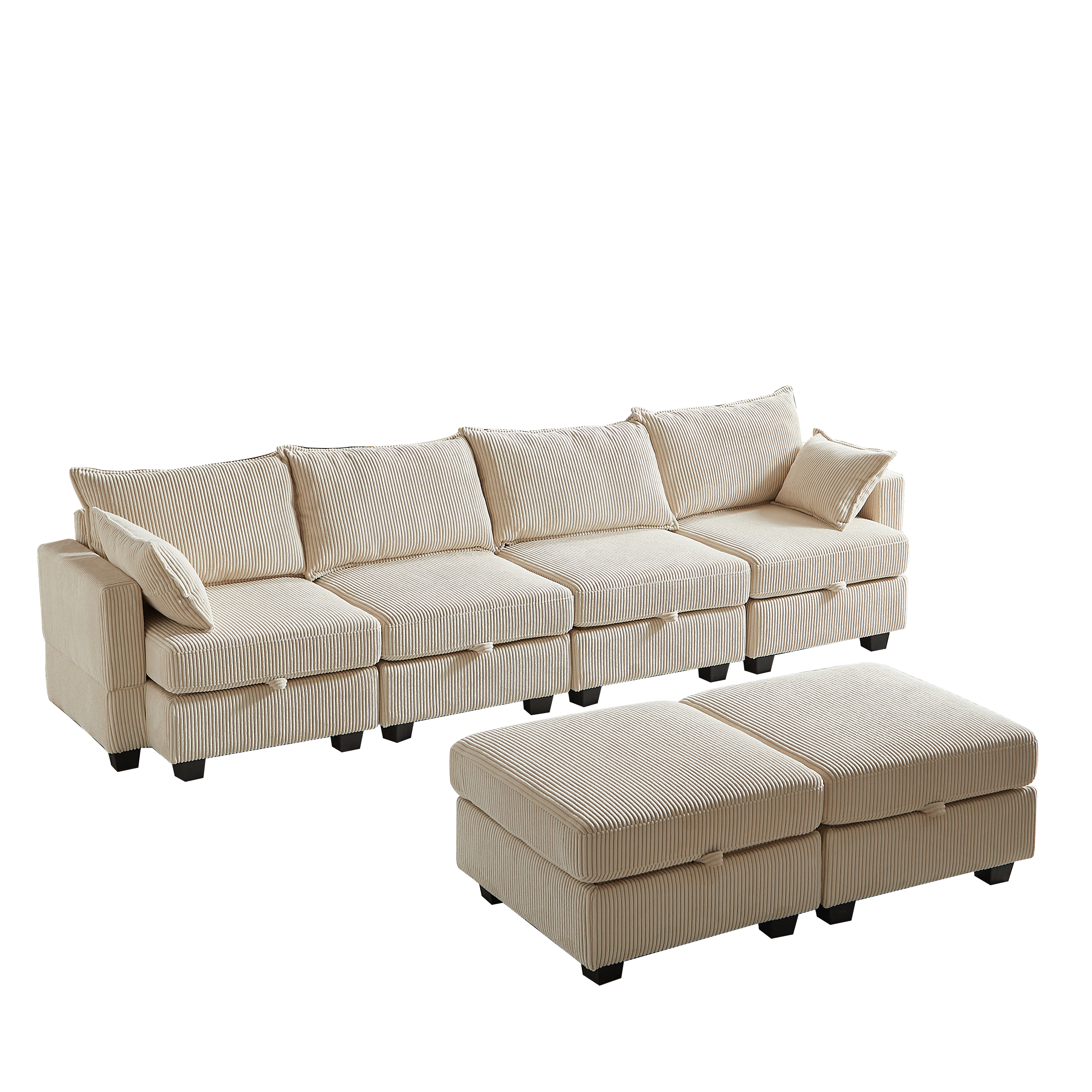 113.5'' Modular Sectiona Corduroy Sofa, Sectional Couches for Living Room U Shaped Sectional Couch with Storage Ottoman, 6 Seats Convertible Sectionals with Chaise