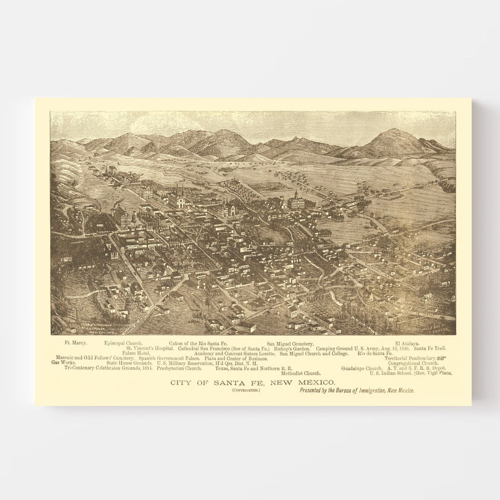 Vintage Map of Santa Fe, New Mexico 1885