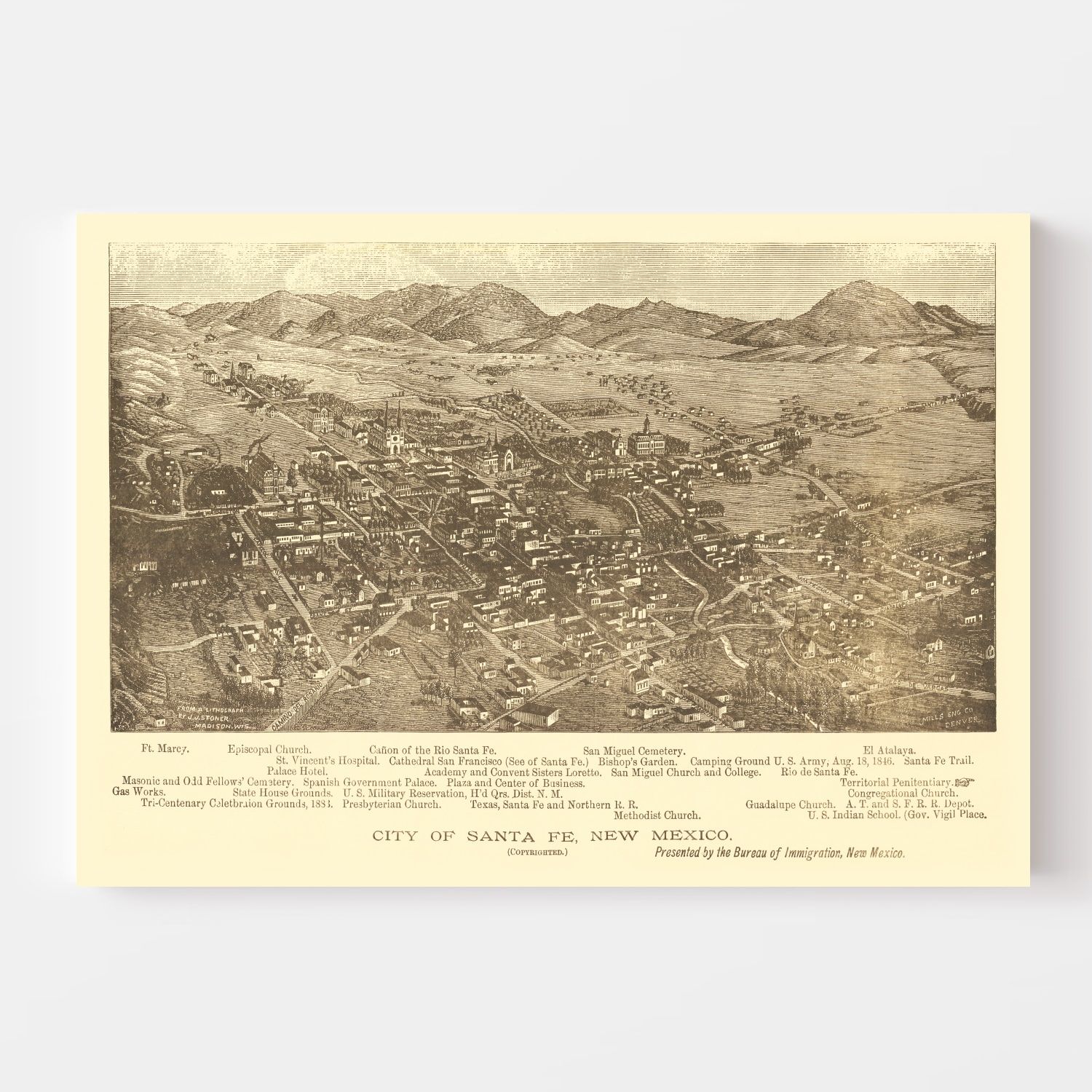 Vintage Map of Santa Fe, New Mexico 1885
