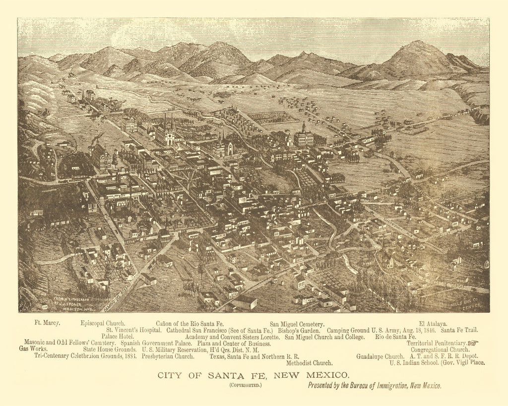 Vintage Map of Santa Fe, New Mexico 1885