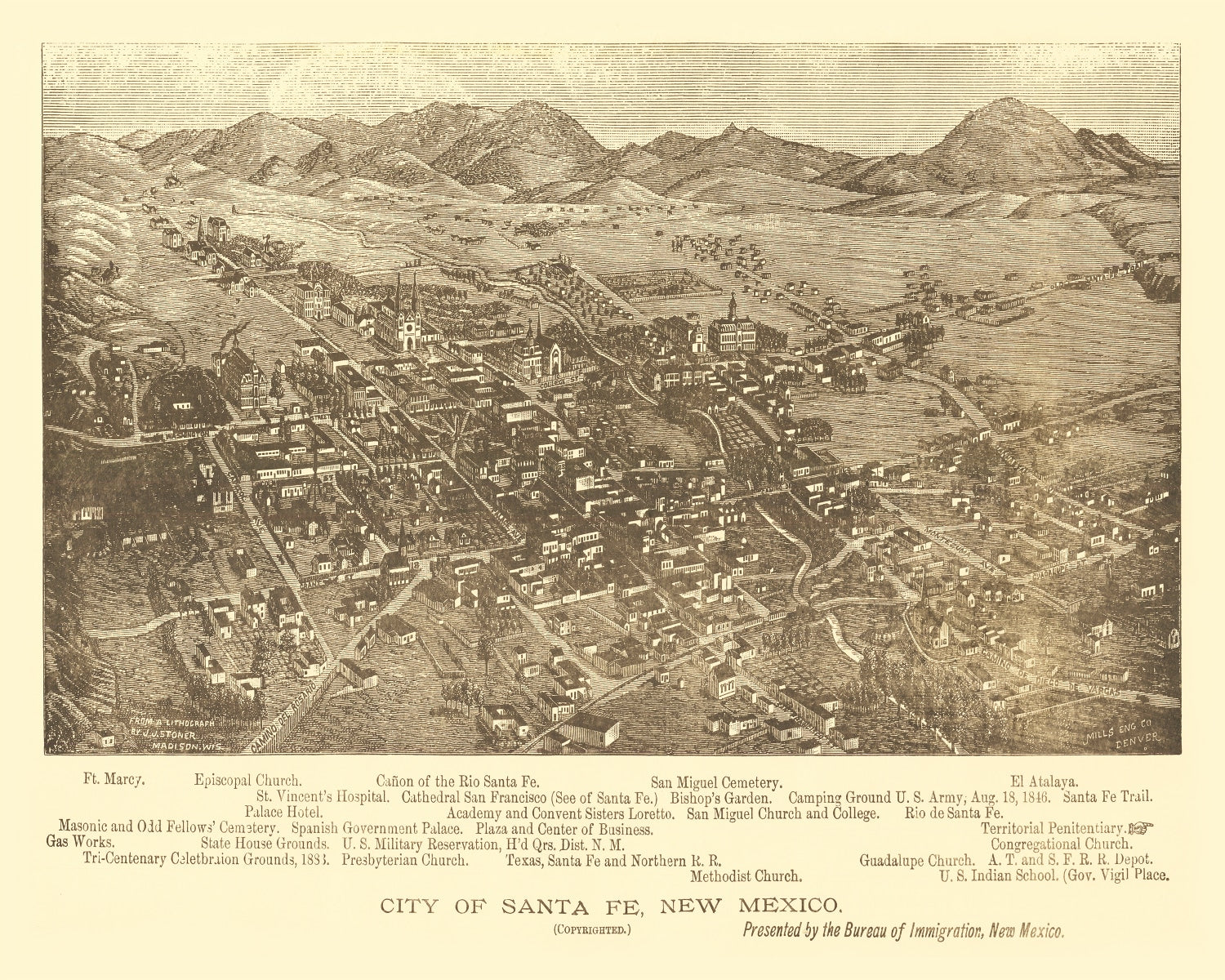 Vintage Map of Santa Fe, New Mexico 1885