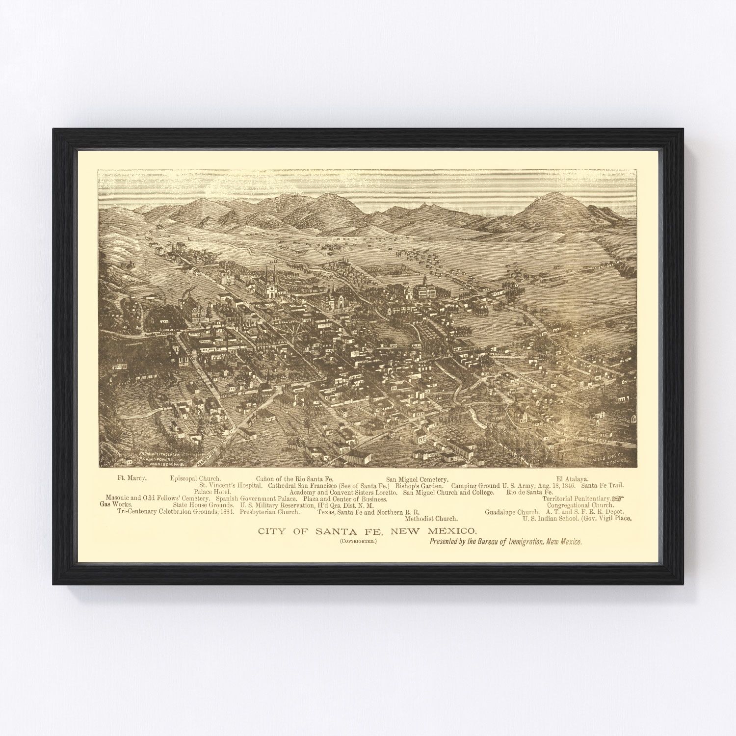 Vintage Map of Santa Fe, New Mexico 1885