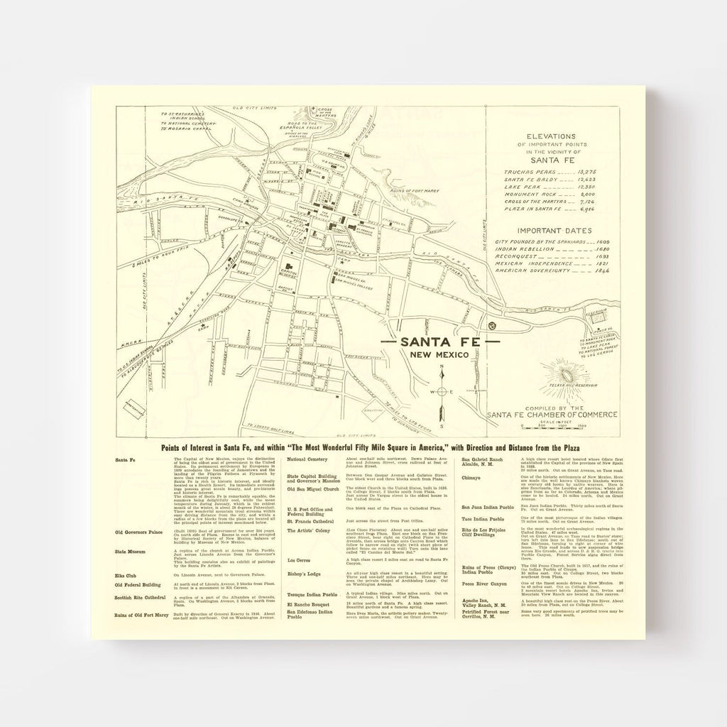 Vintage Map of Santa Fe, New Mexico 1925