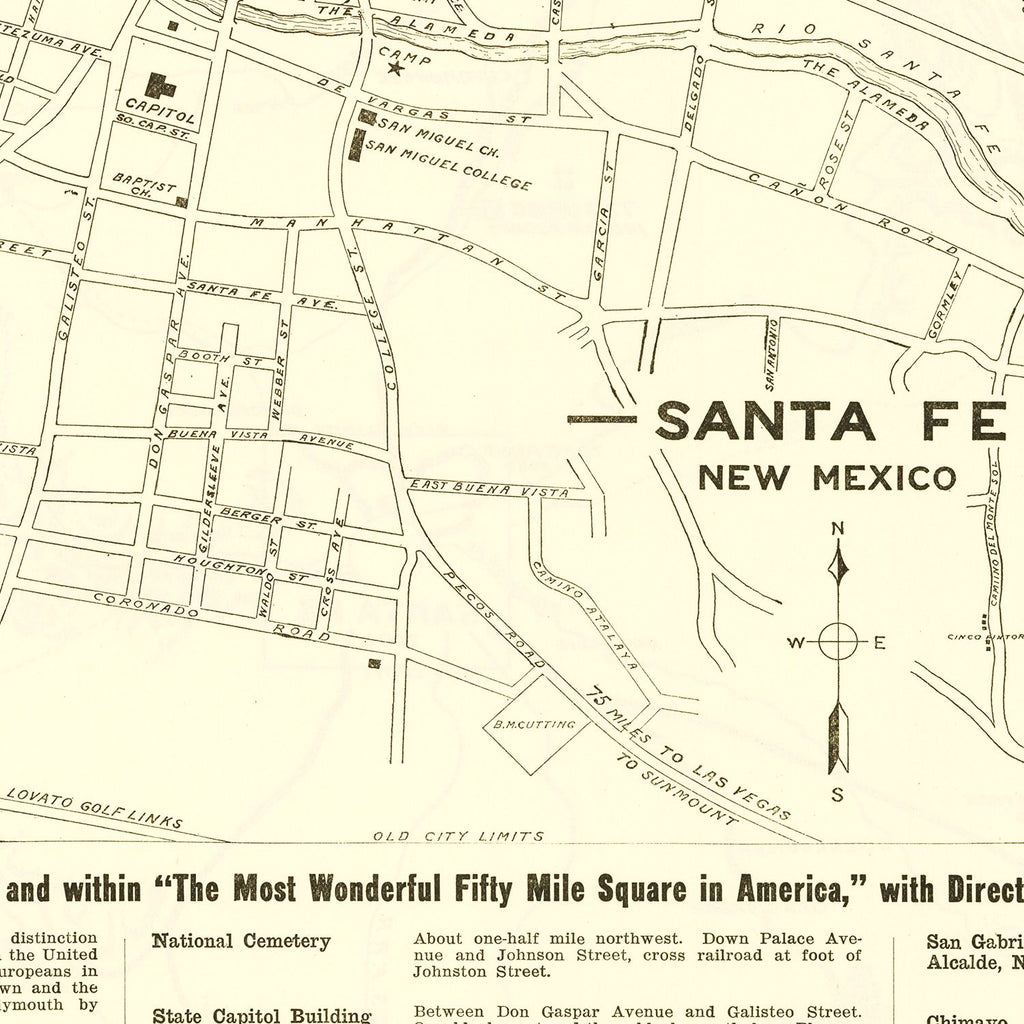 Vintage Map of Santa Fe, New Mexico 1925