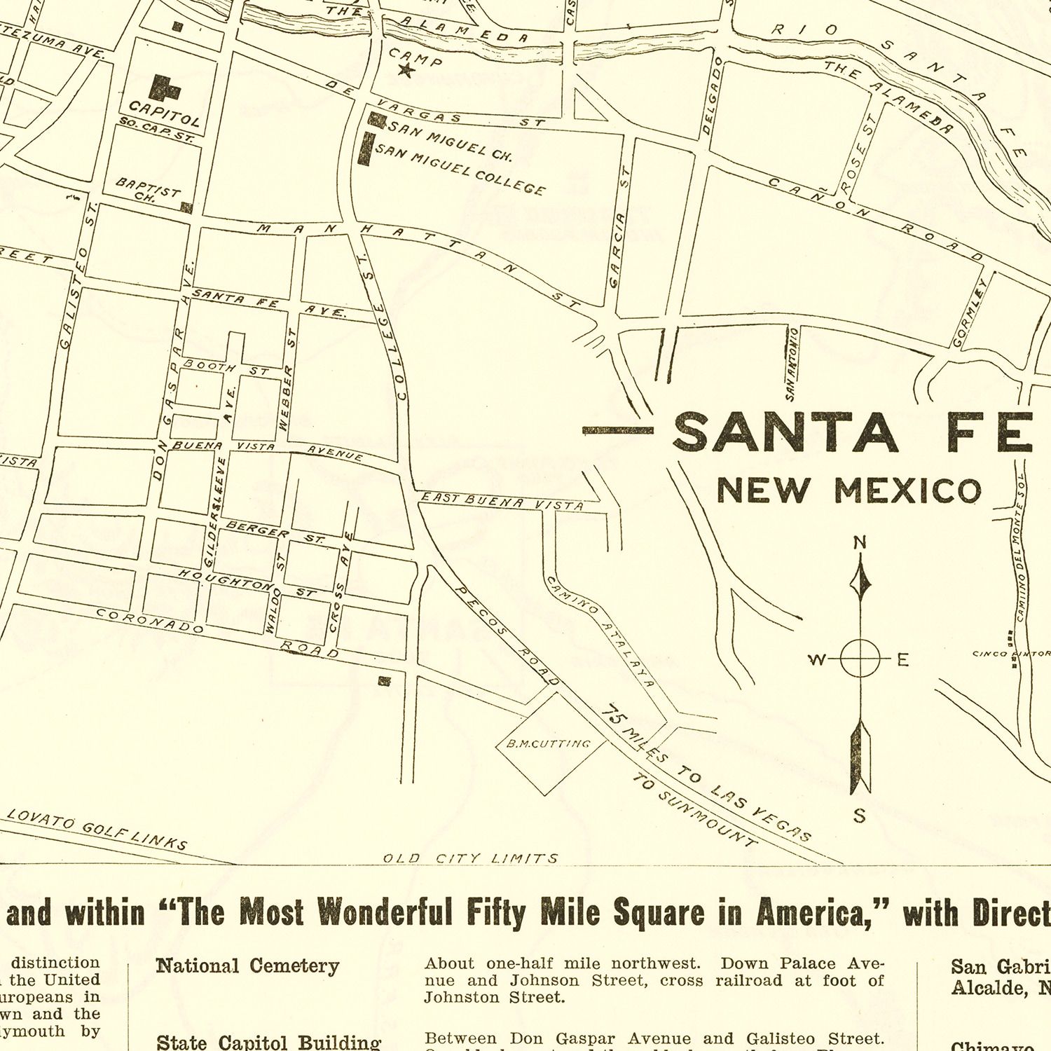 Vintage Map of Santa Fe, New Mexico 1925