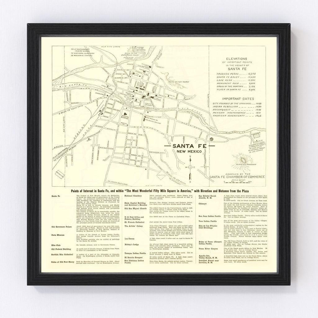 Vintage Map of Santa Fe, New Mexico 1925
