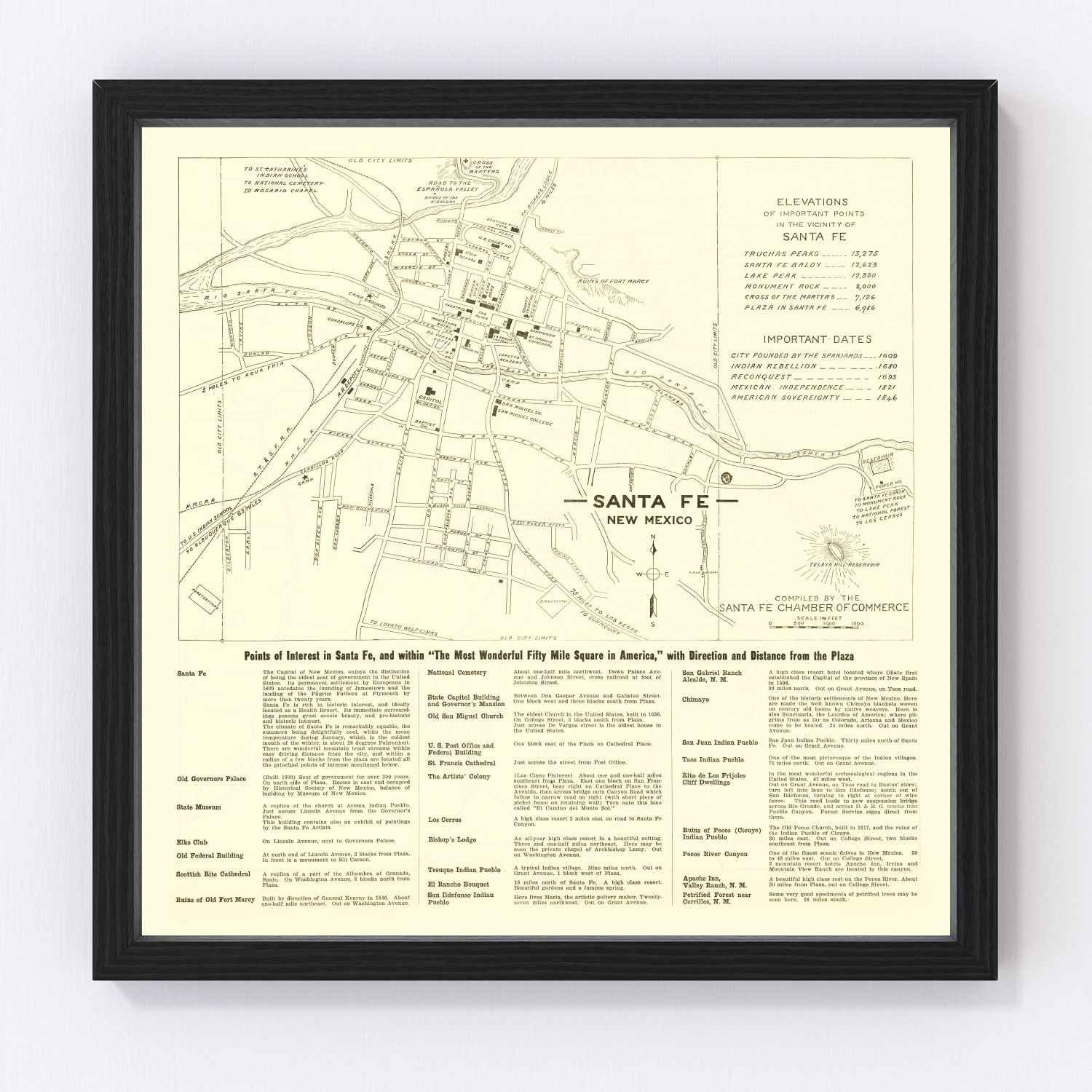 Vintage Map of Santa Fe, New Mexico 1925