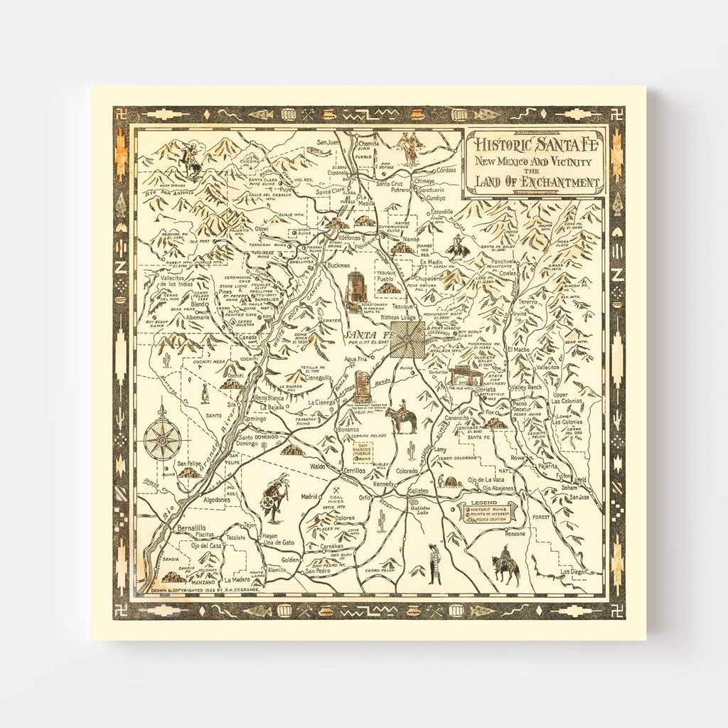 Vintage Map of Santa Fe, New Mexico 1932