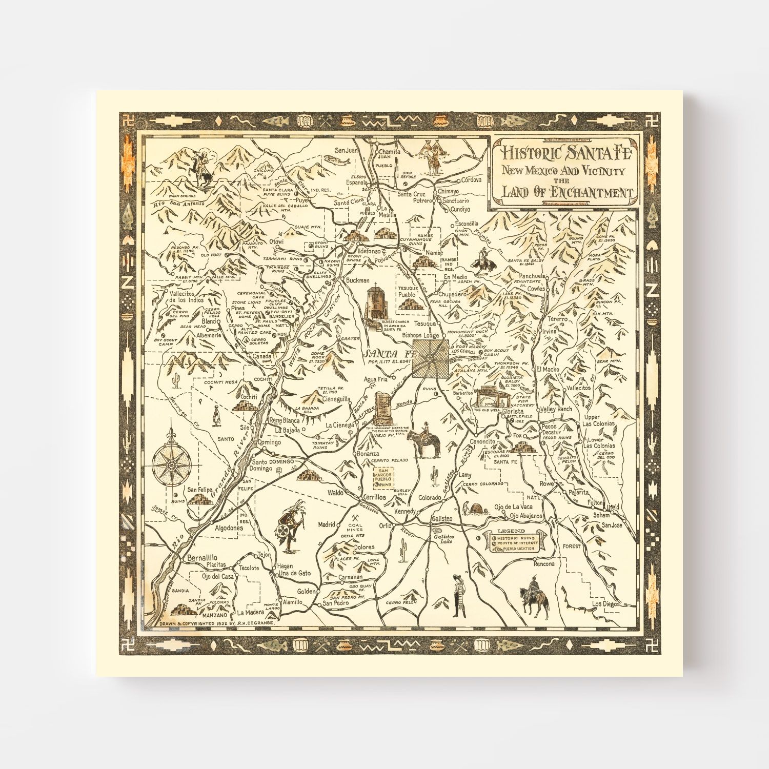 Vintage Map of Santa Fe, New Mexico 1932
