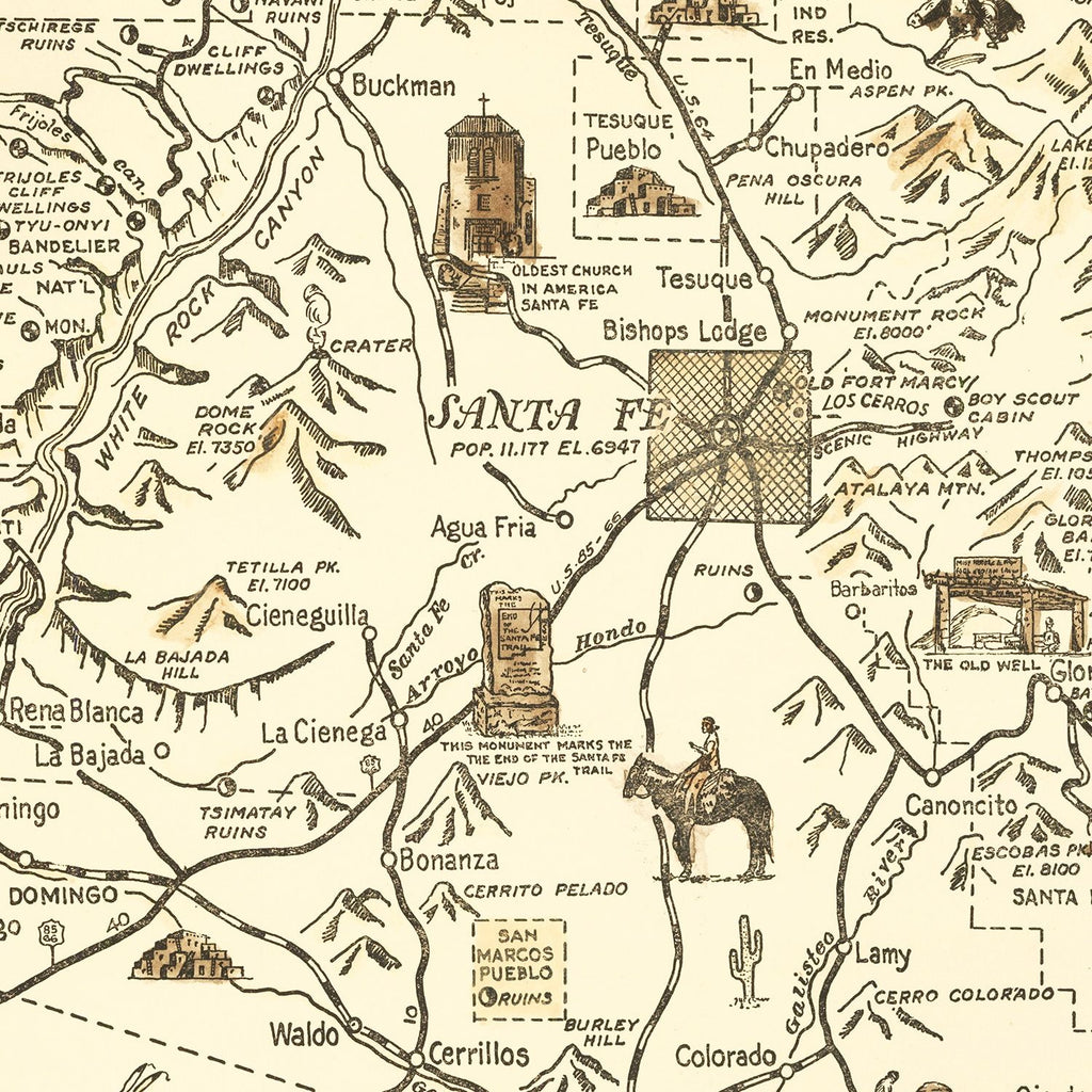Vintage Map of Santa Fe, New Mexico 1932