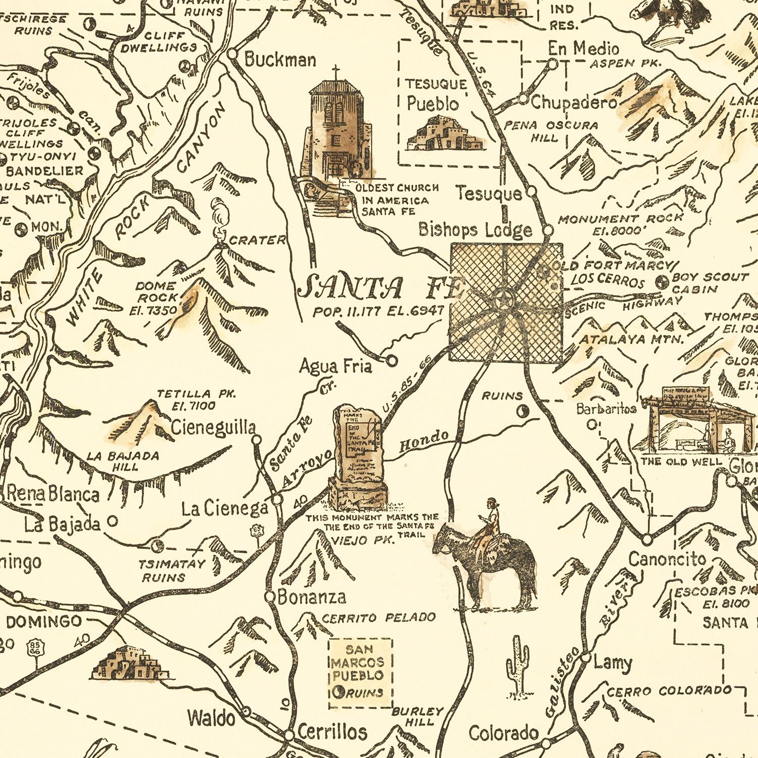 Vintage Map of Santa Fe, New Mexico 1932