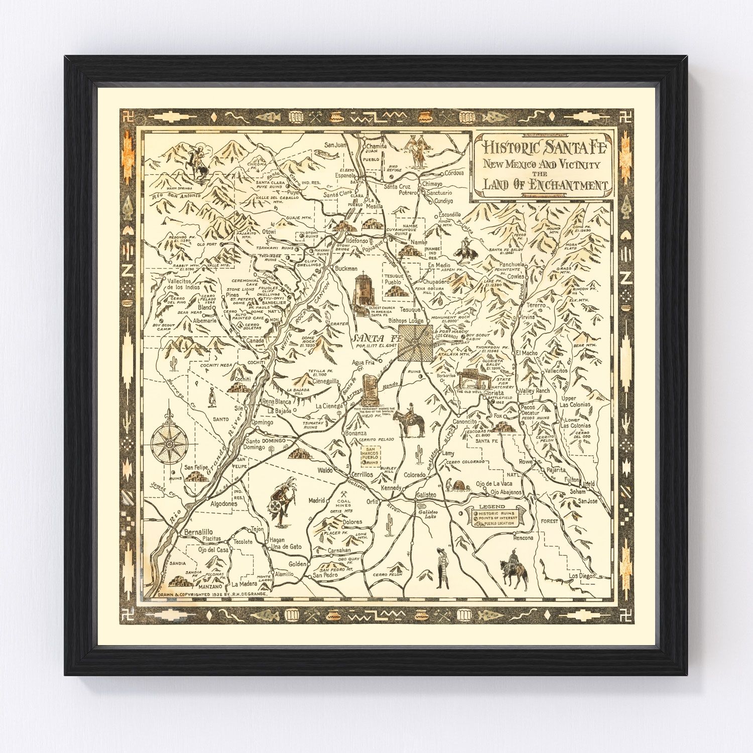 Vintage Map of Santa Fe, New Mexico 1932