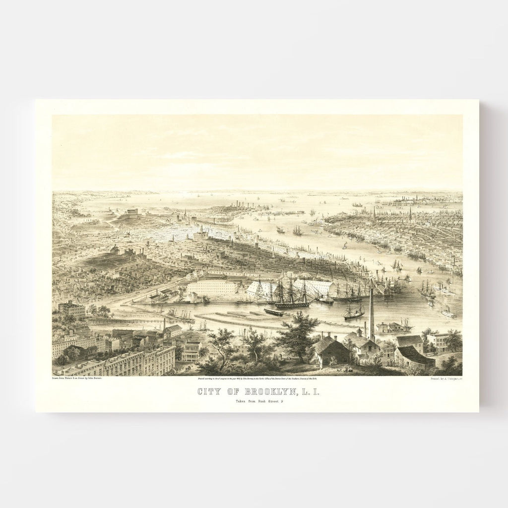 Vintage Map of Brooklyn, New York 1855