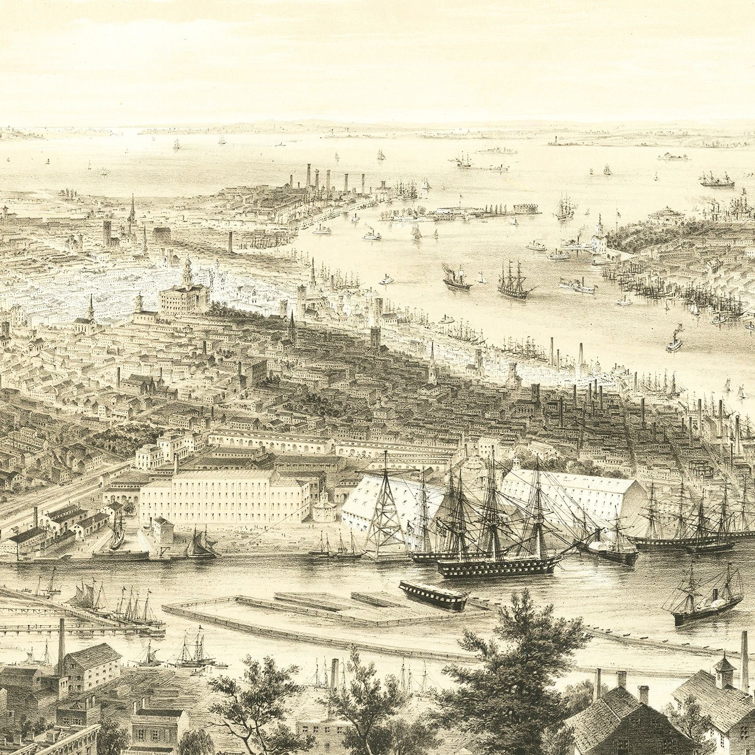 Vintage Map of Brooklyn, New York 1855