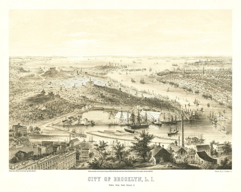 Vintage Map of Brooklyn, New York 1855