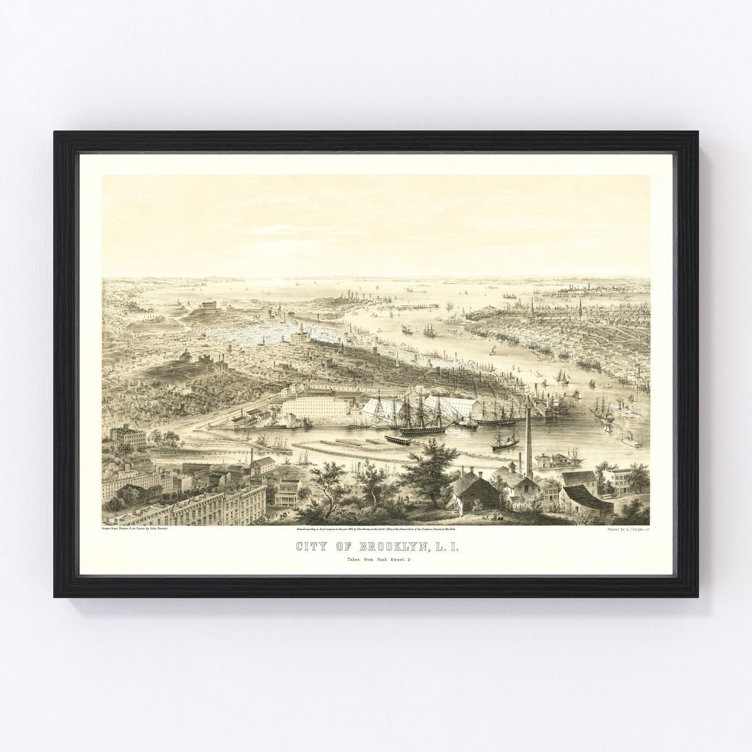 Vintage Map of Brooklyn, New York 1855