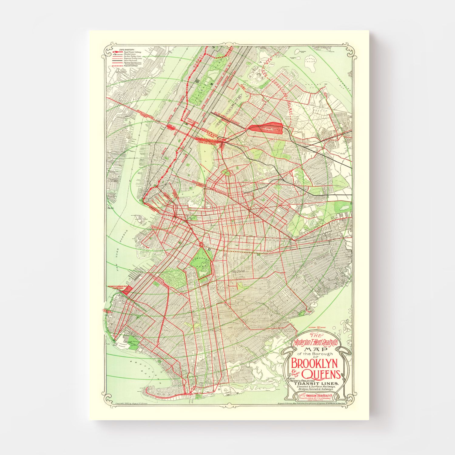 Vintage Map of Brooklyn, New York 1906