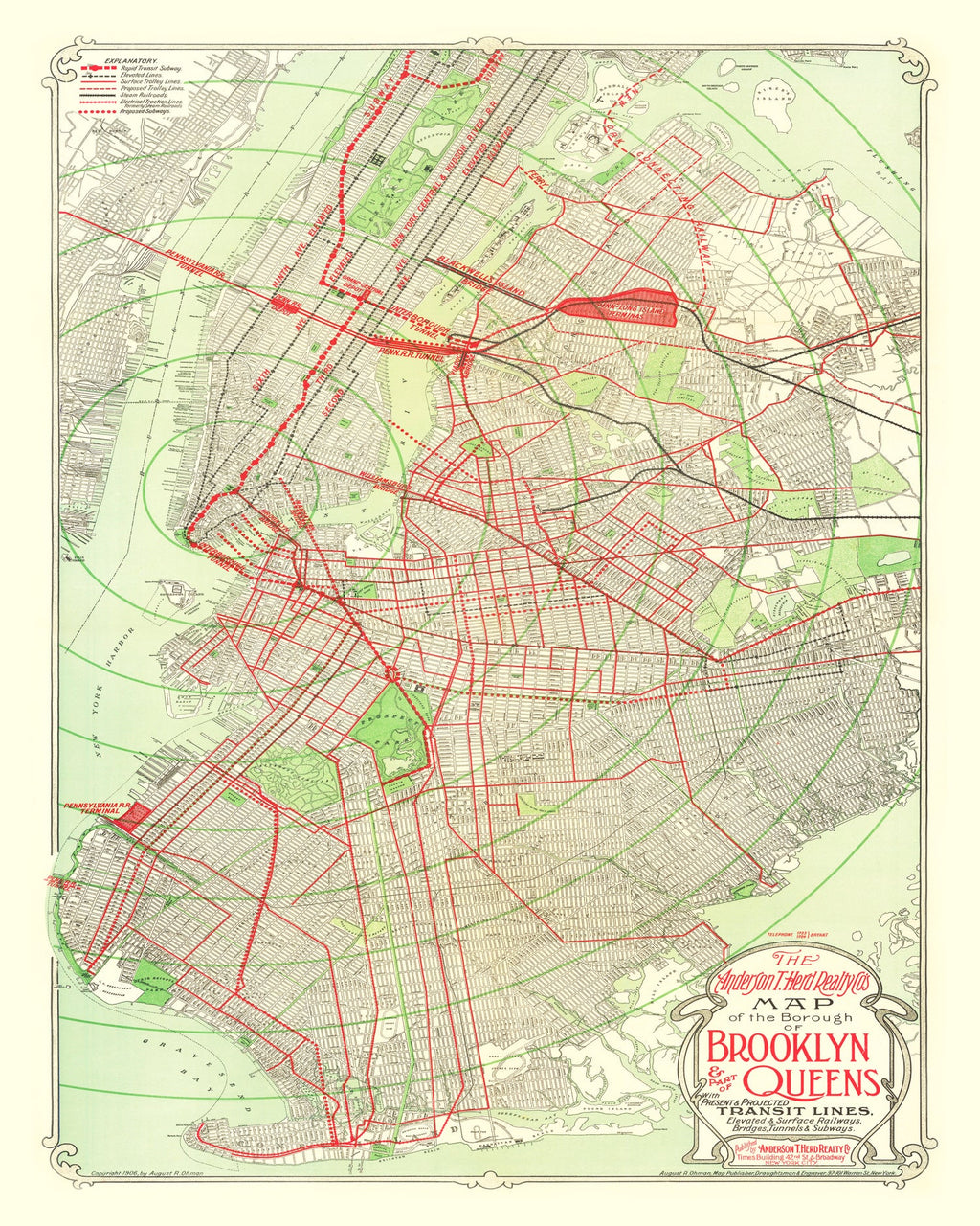Vintage Map of Brooklyn, New York 1906