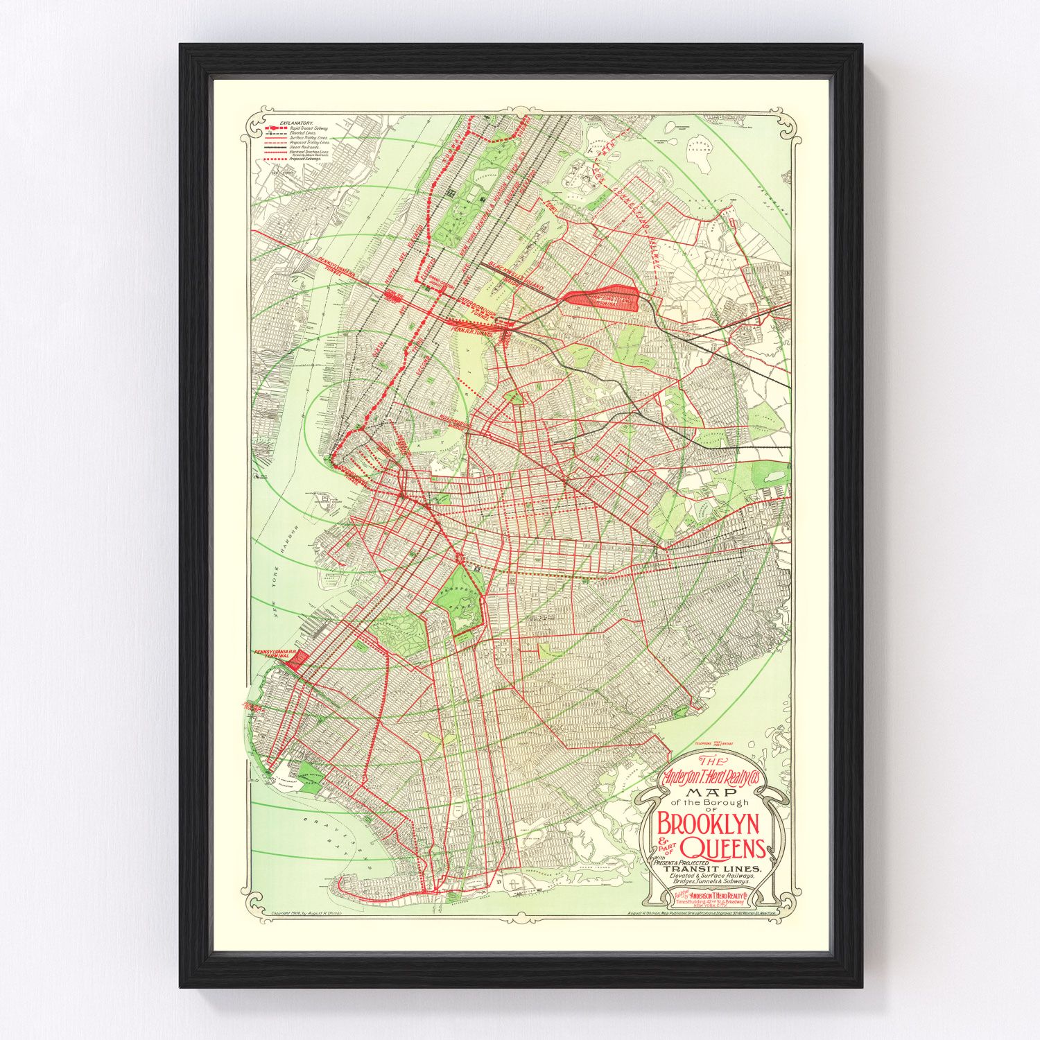 Vintage Map of Brooklyn, New York 1906