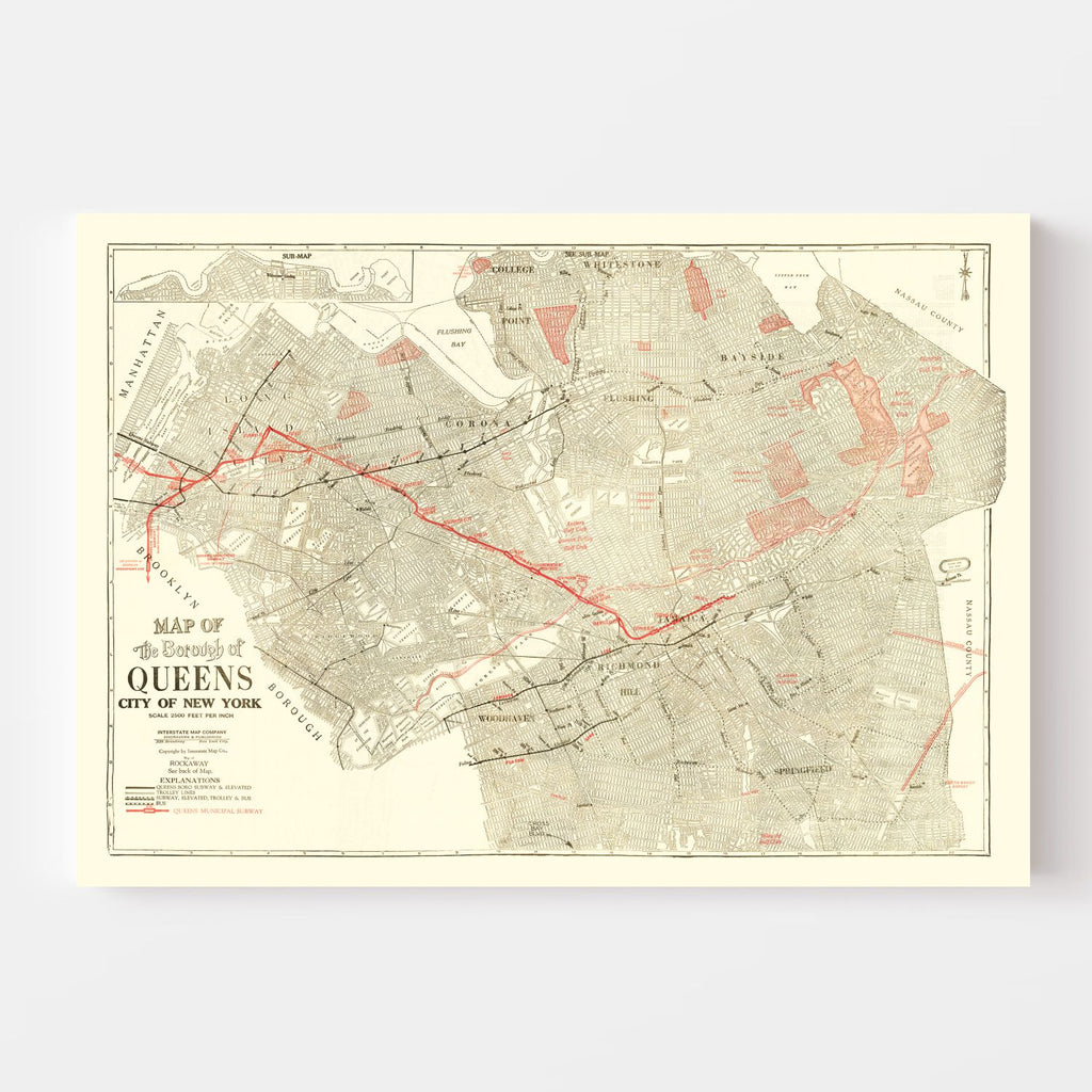 Vintage Map of Queens, New York 1937