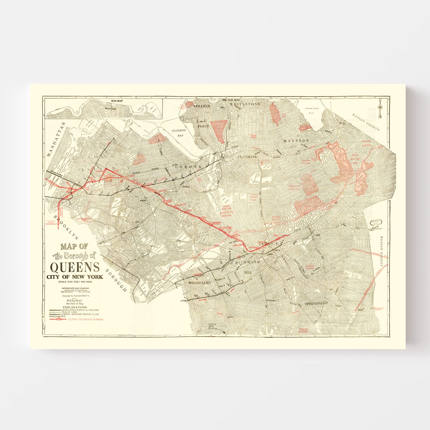 Vintage Map of Queens, New York 1937