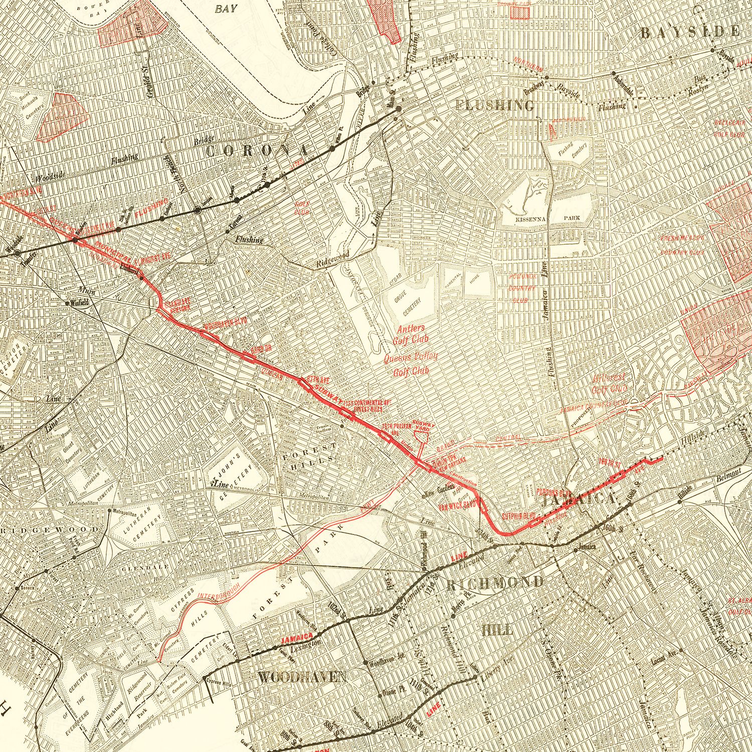 Vintage Map of Queens, New York 1937