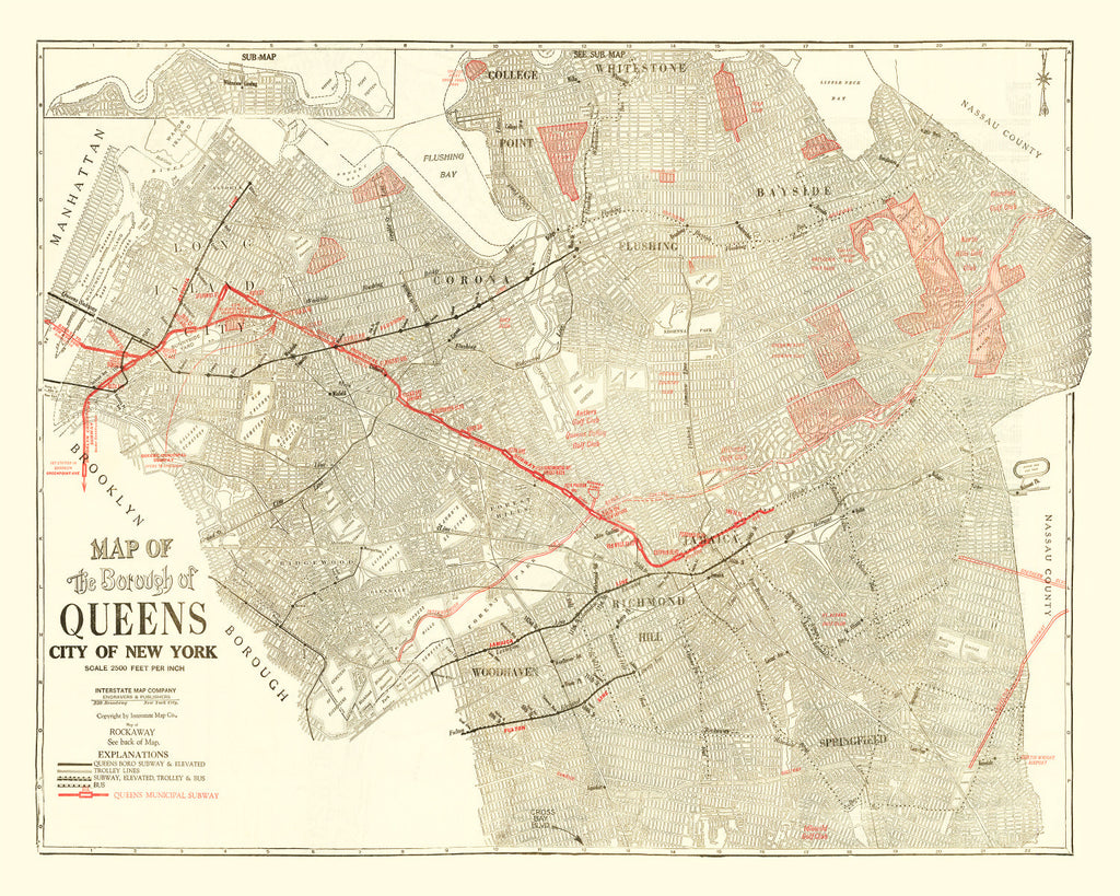 Vintage Map of Queens, New York 1937