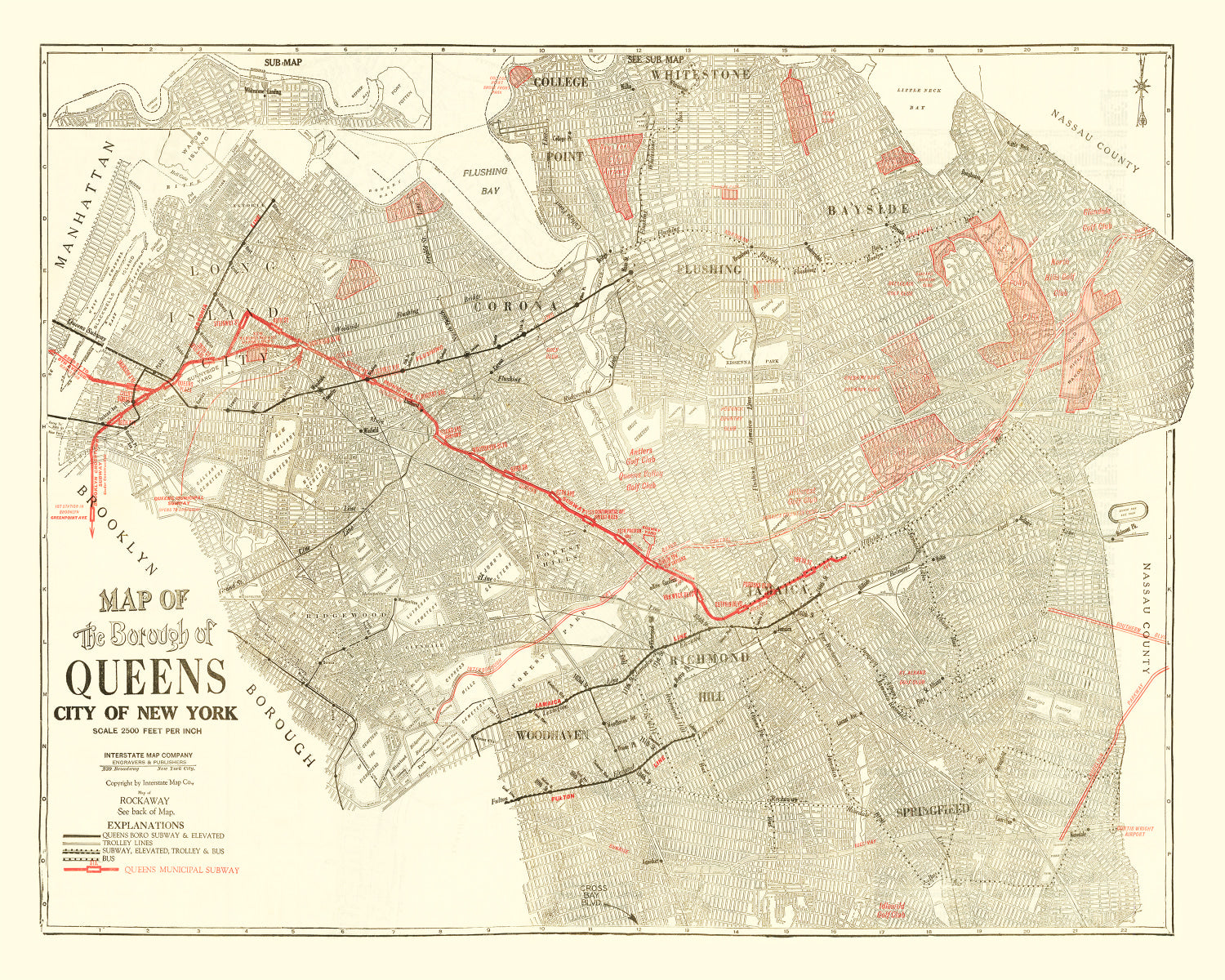 Vintage Map of Queens, New York 1937