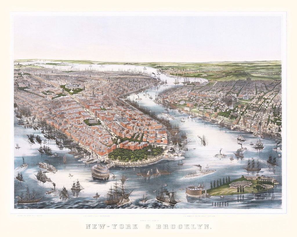 Vintage Map of Brooklyn, New York 1852