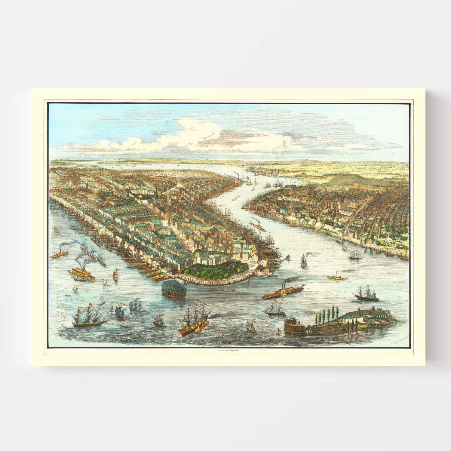 Vintage Map of New York Harbor, New York 1870