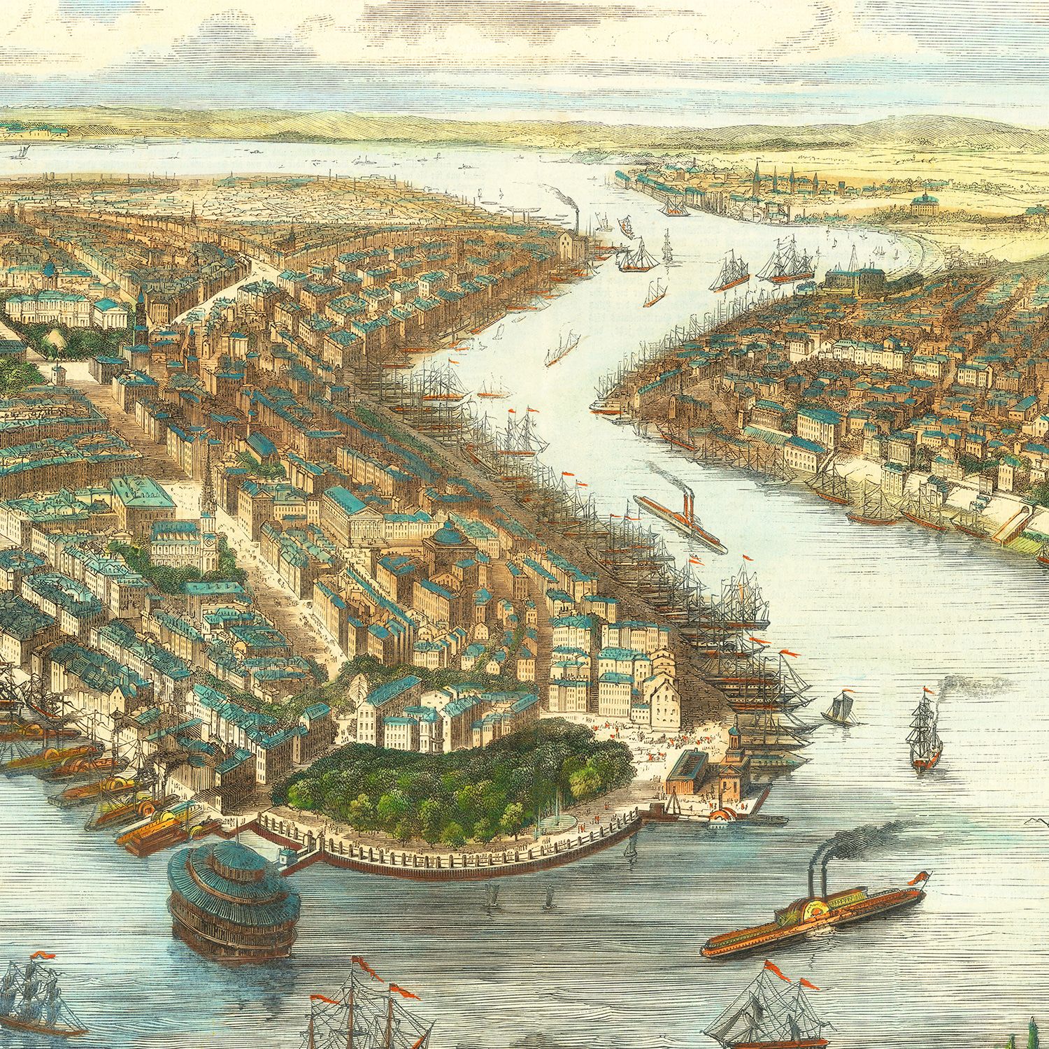Vintage Map of New York Harbor, New York 1870