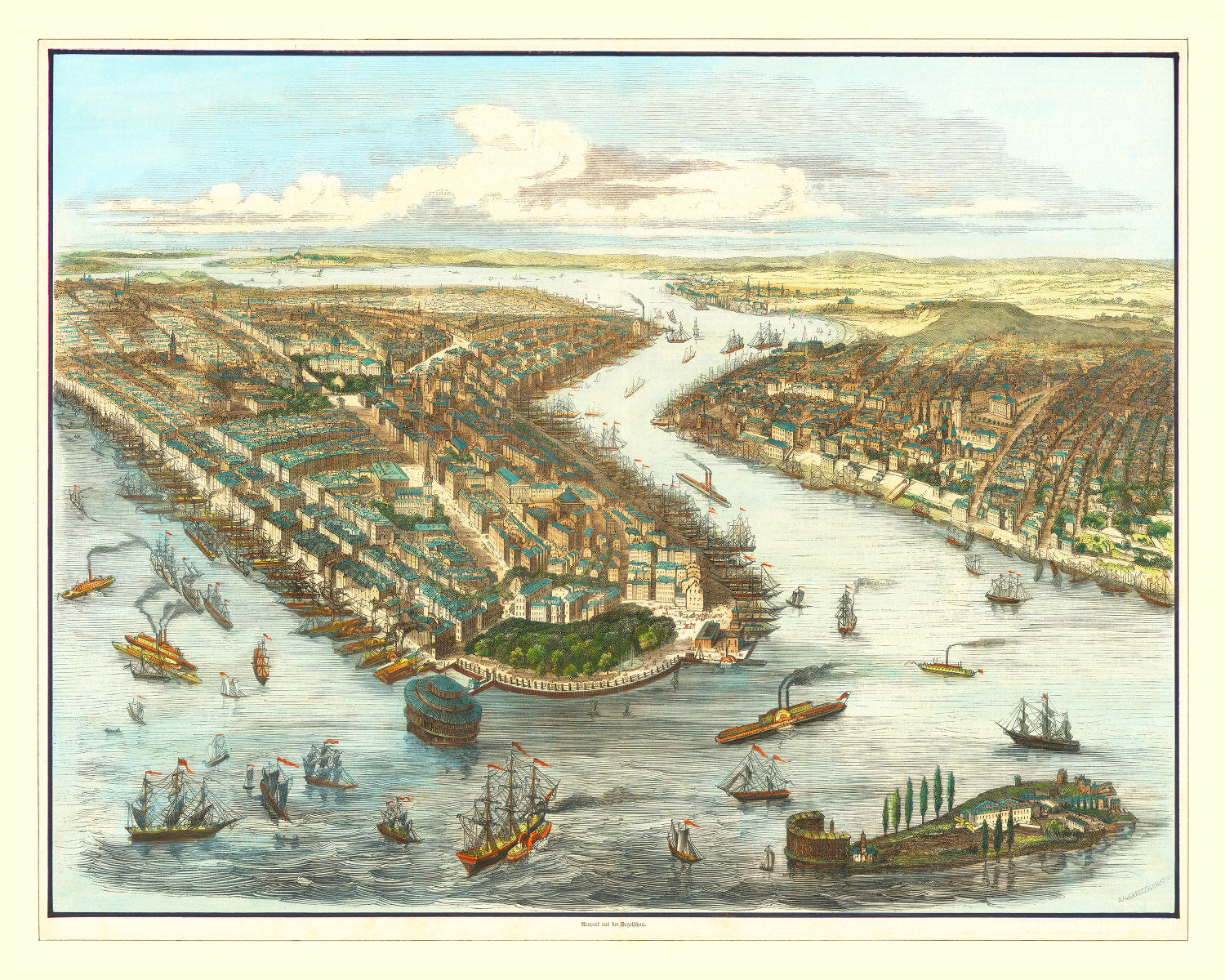 Vintage Map of New York Harbor, New York 1870