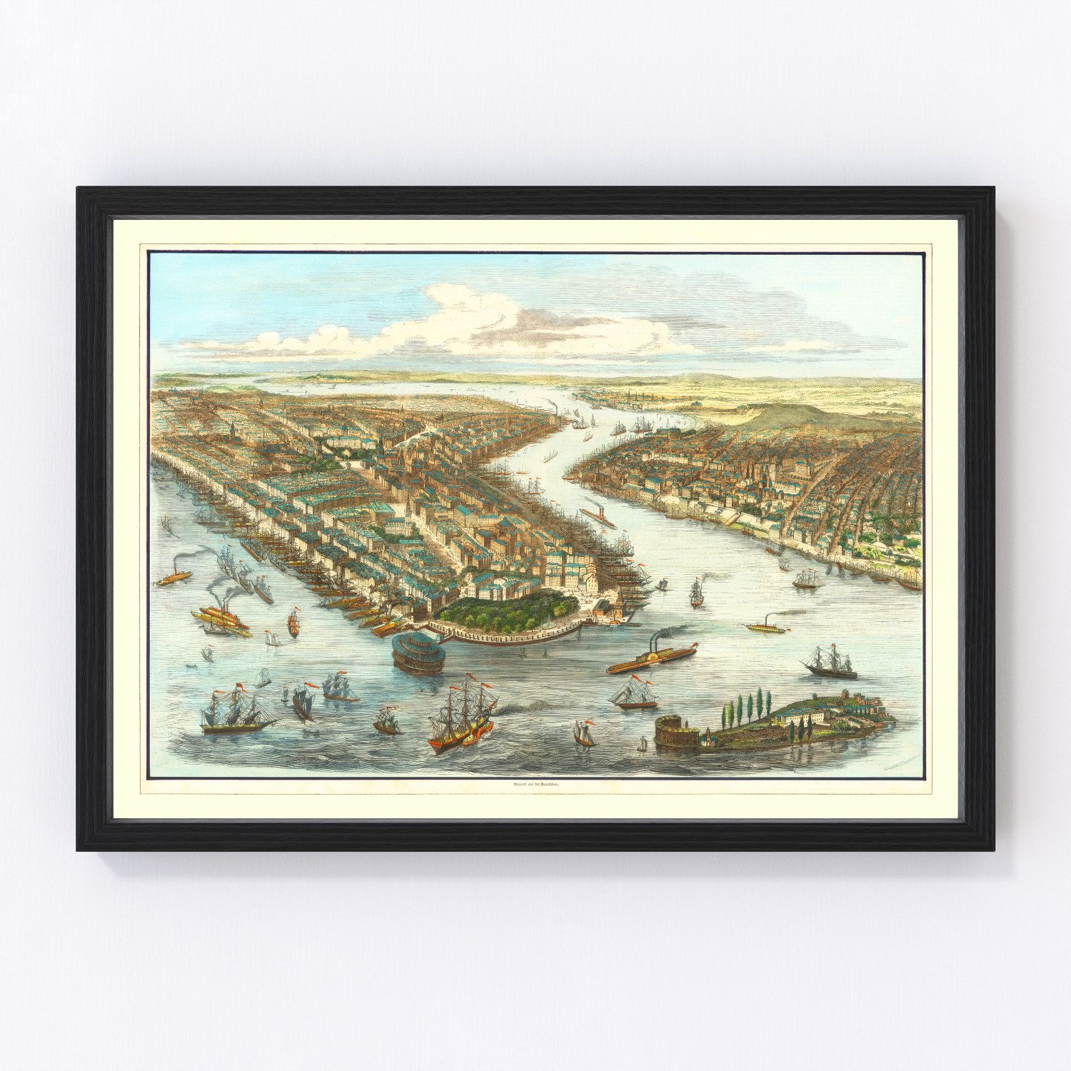 Vintage Map of New York Harbor, New York 1870