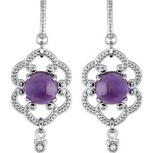 Sterling Silver Natural Amethyst & .03 CTW Natural Diamond Granulated Earrings – image 2