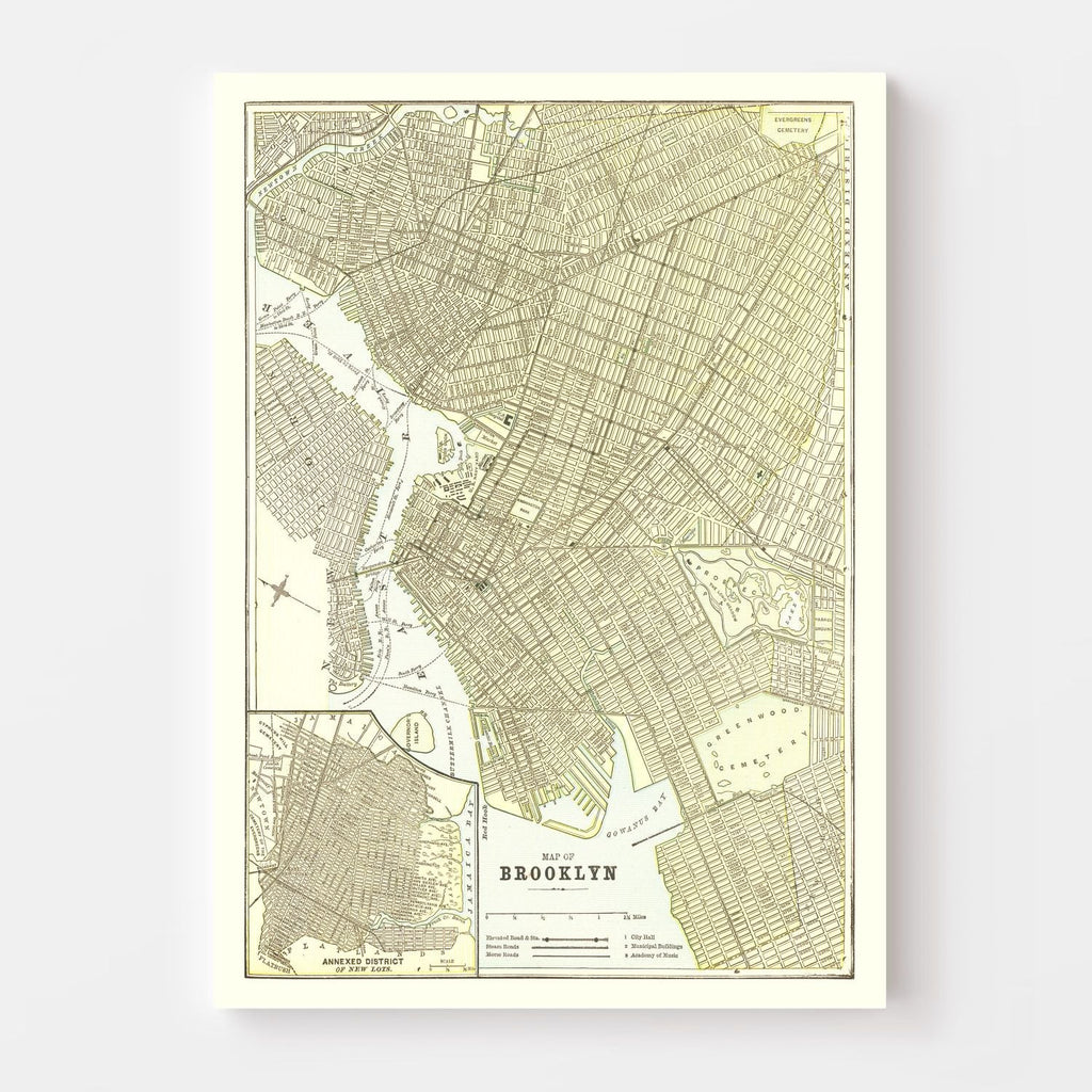 Vintage Map of Brooklyn, New York 1890