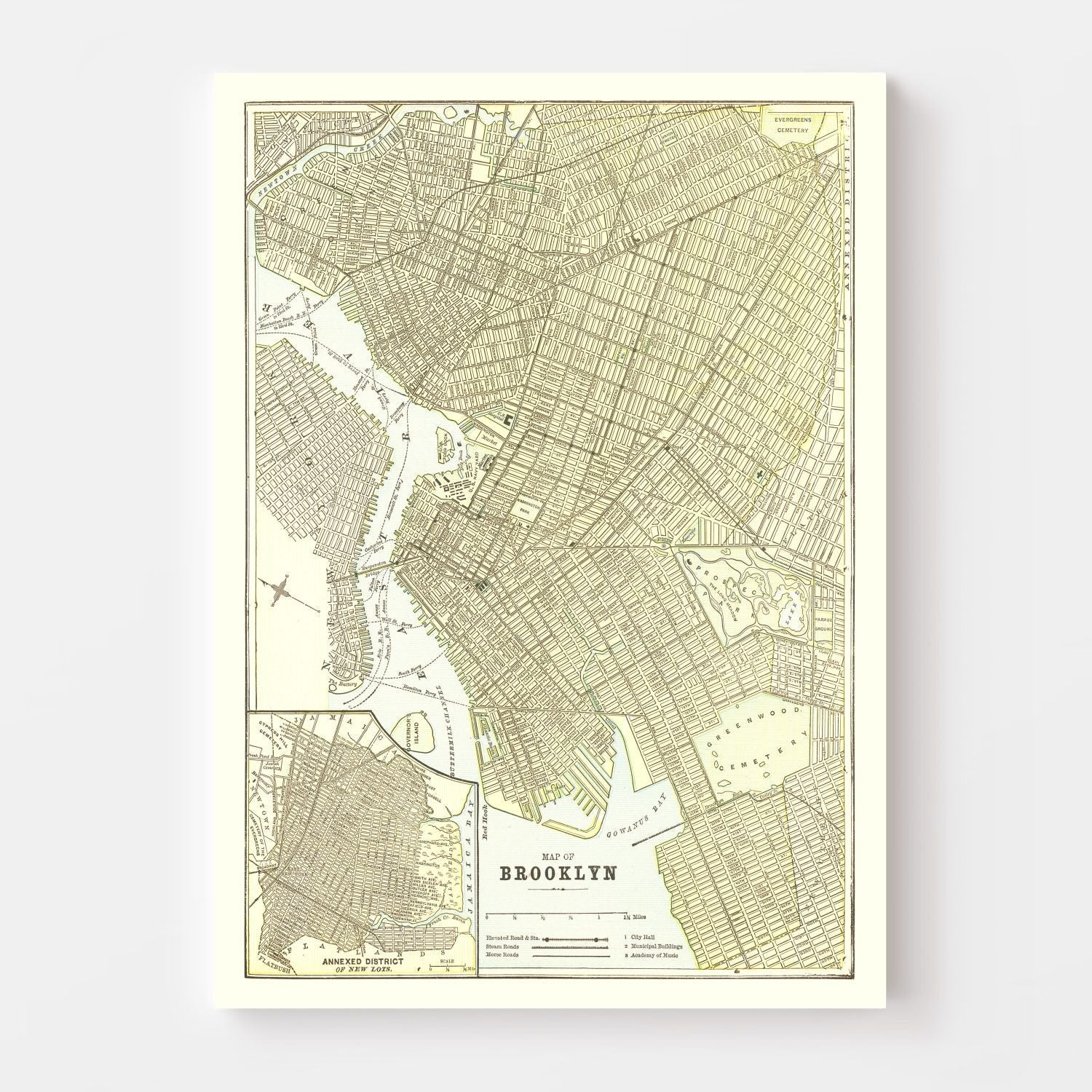 Vintage Map of Brooklyn, New York 1890