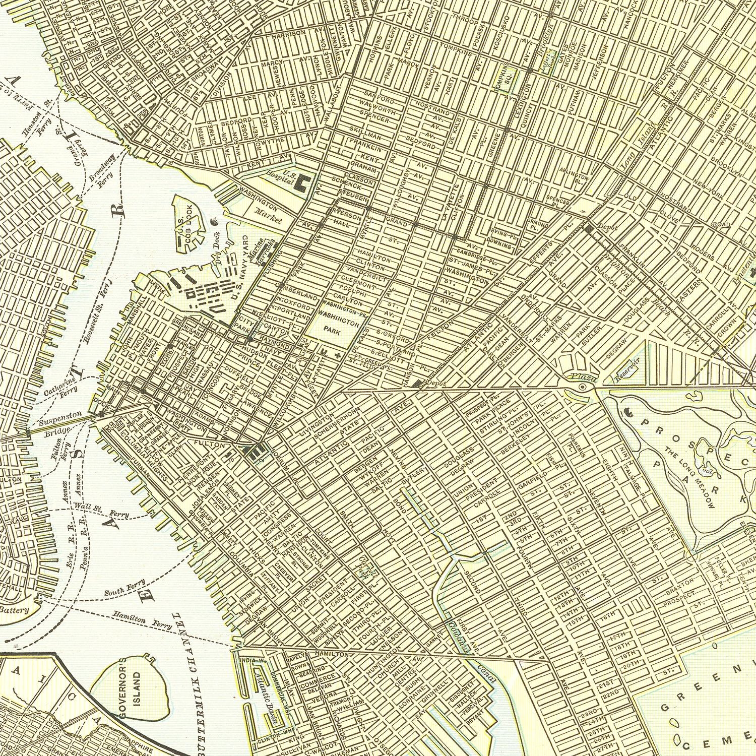 Vintage Map of Brooklyn, New York 1890