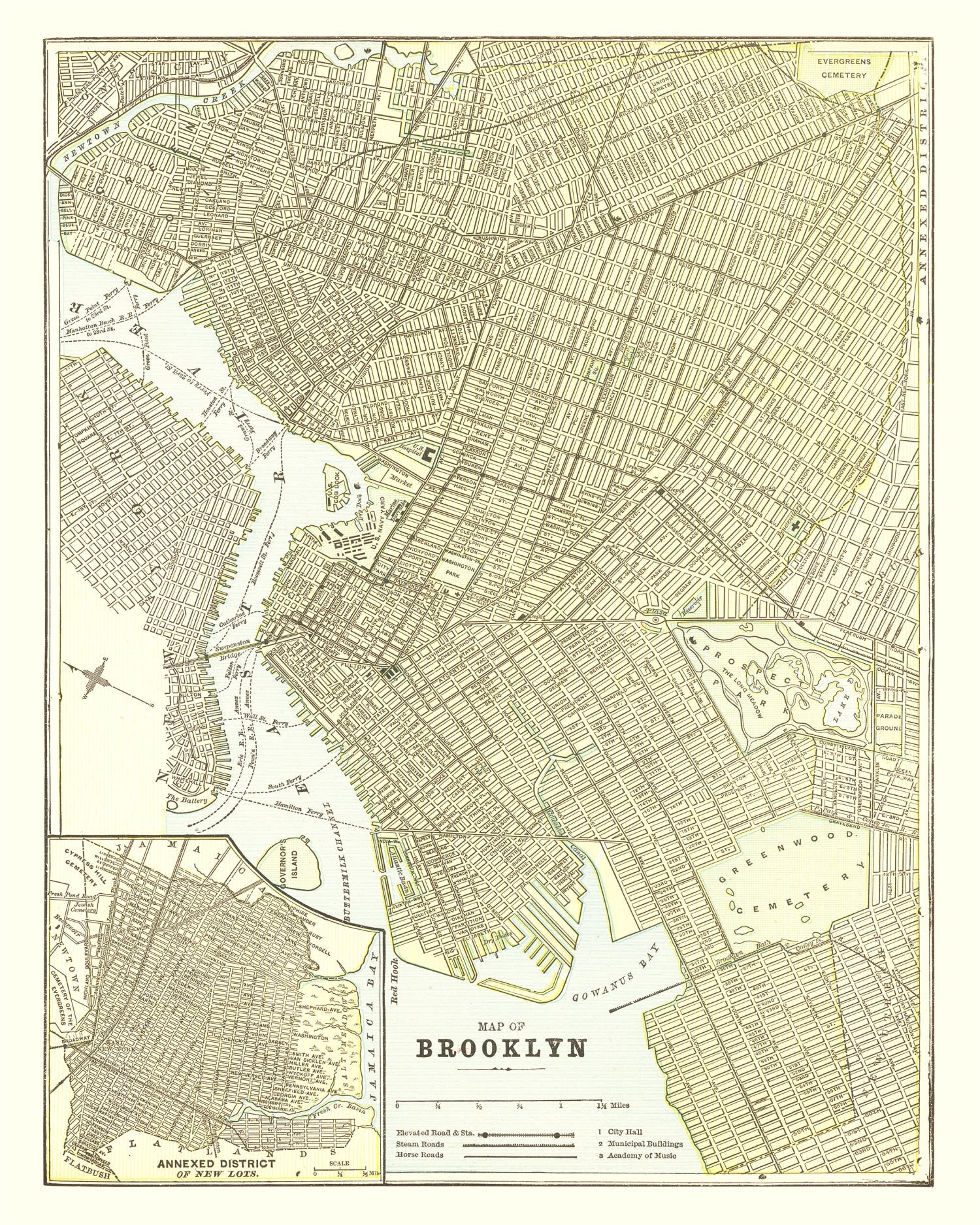 Vintage Map of Brooklyn, New York 1890